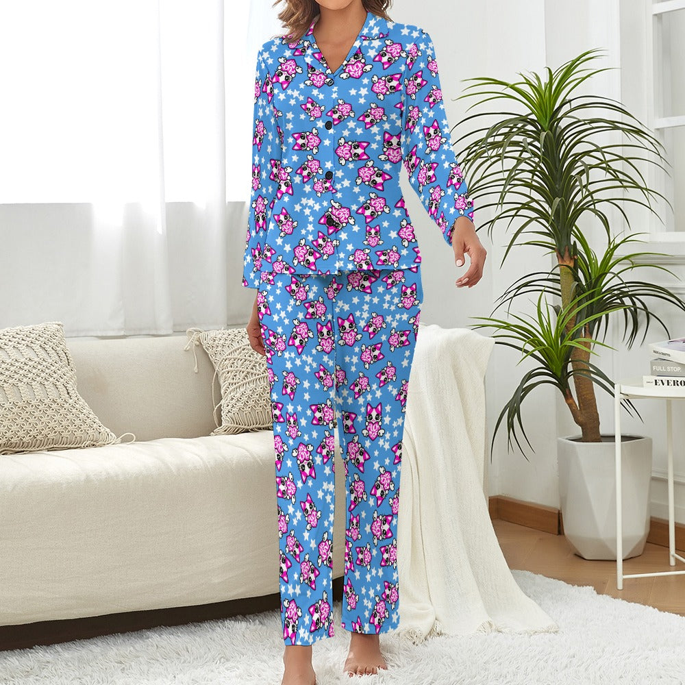 Women's Pajama Set cat fuck off cyan