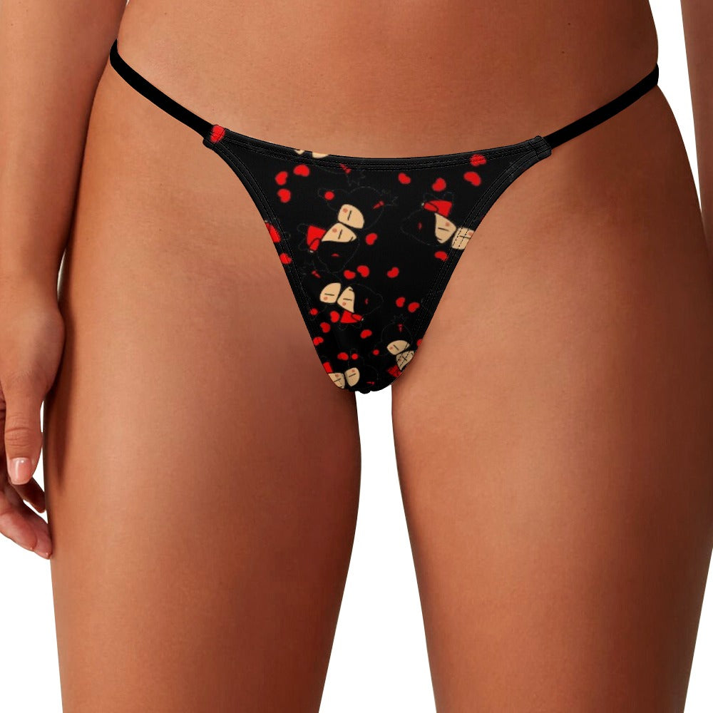 Ladies Sexy Thin Thong pucca valentine kiss black