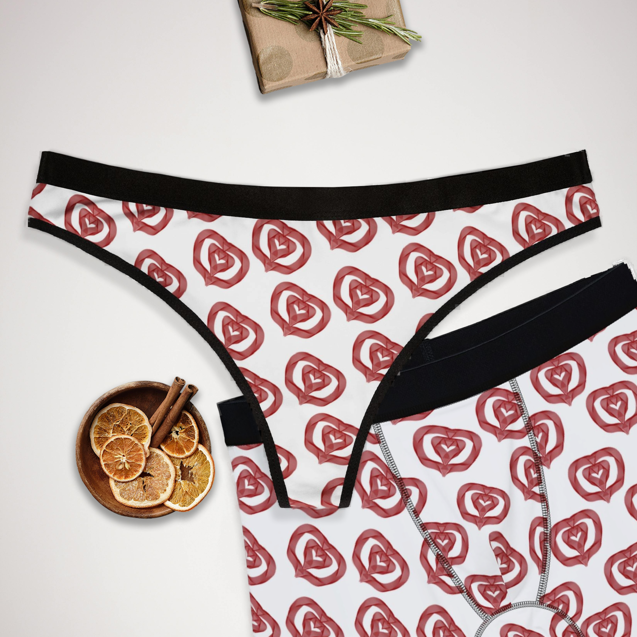 Matching underwear Love Hearts for couples boxer & thong set