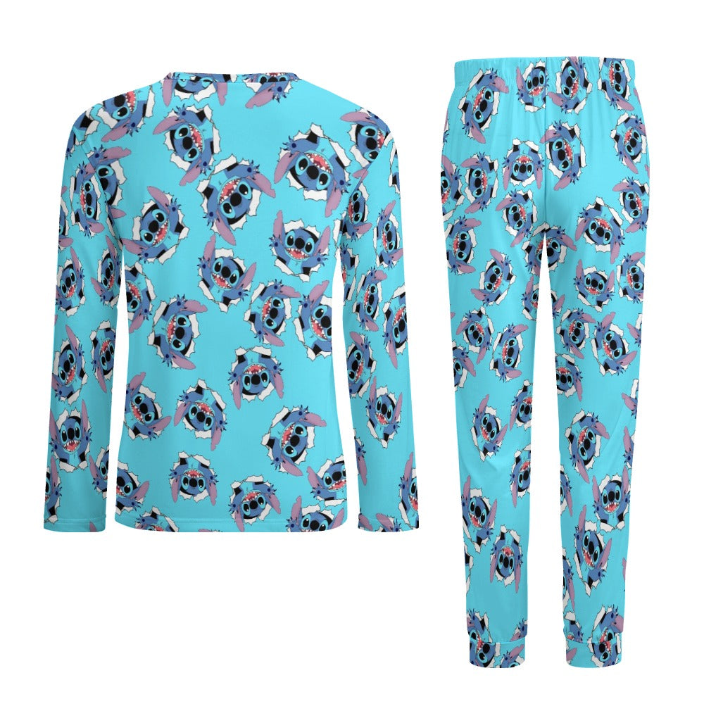 Men's Pajama suit stitch cyan