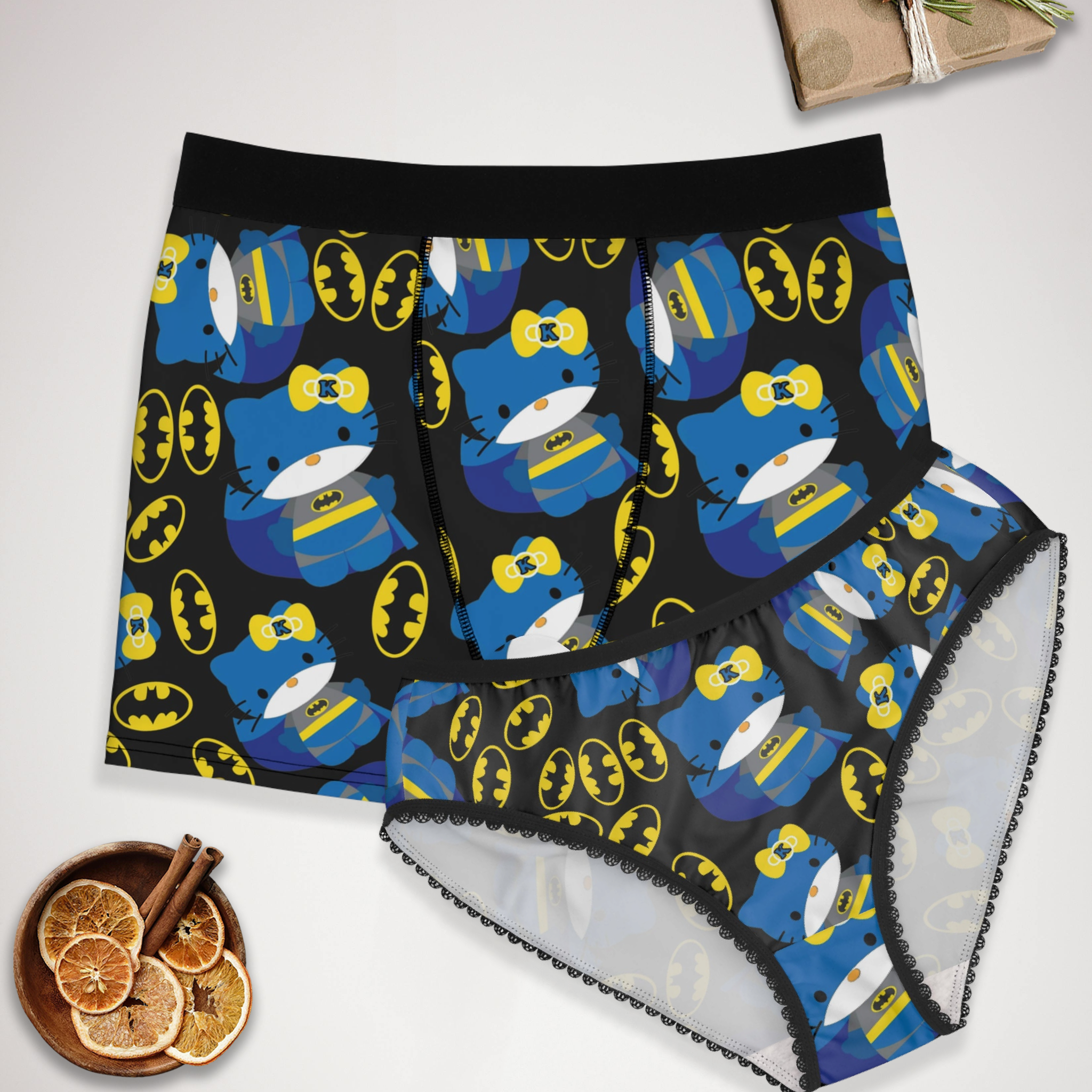 Couples matching batman kitty logo underwear set boxer & briefs