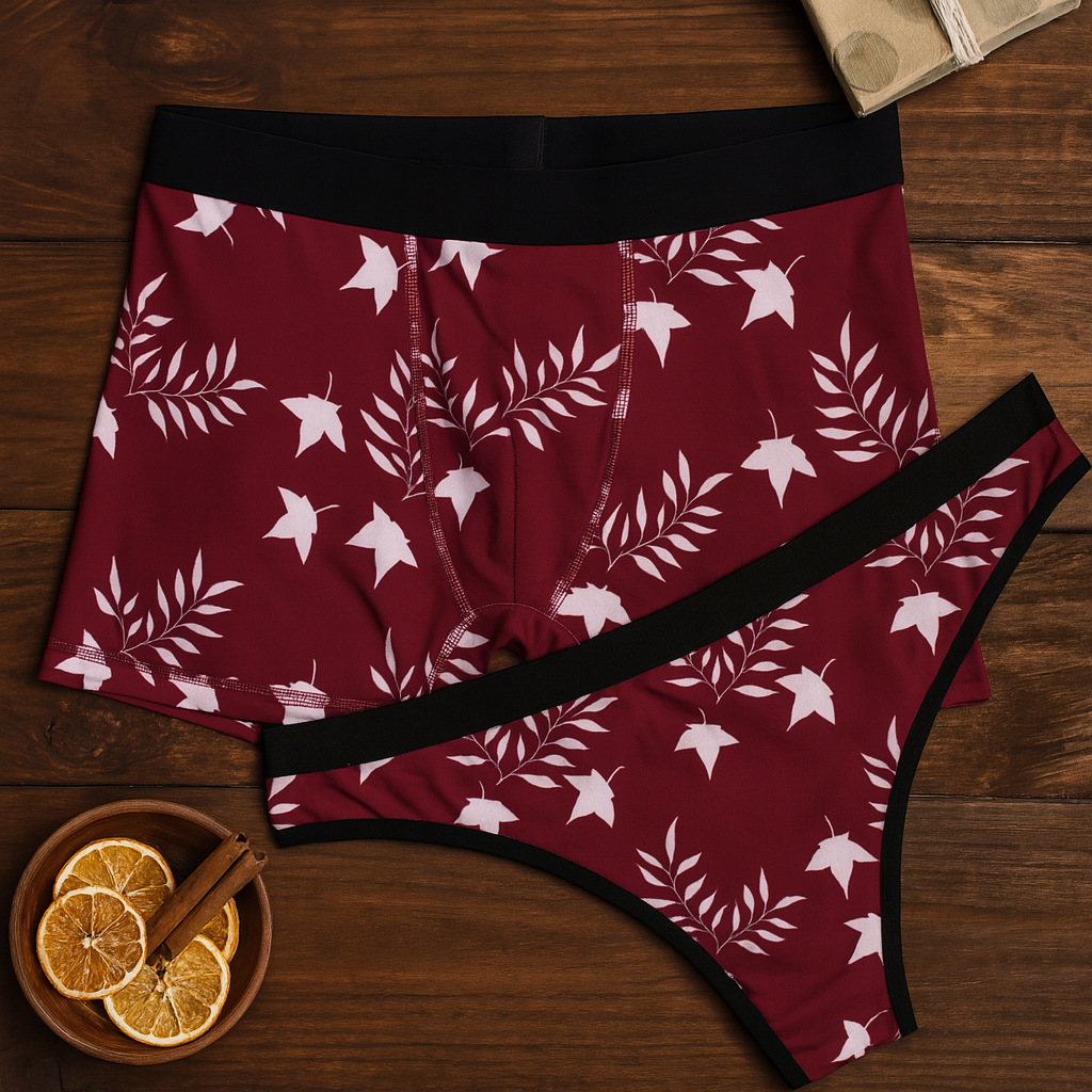 Matching underwear Autumn Leaves for couples boxer & thong set