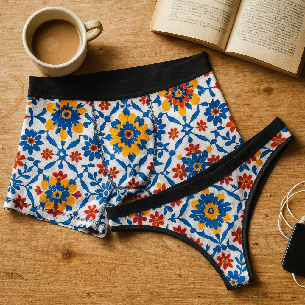 Matching underwear Mexican Flower for couples boxer & thong set
