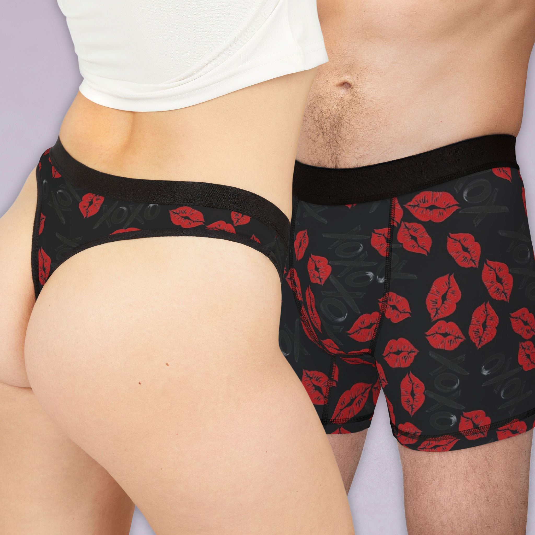 Matching underwear xoxo kiss valentine for couples boxer & thong set