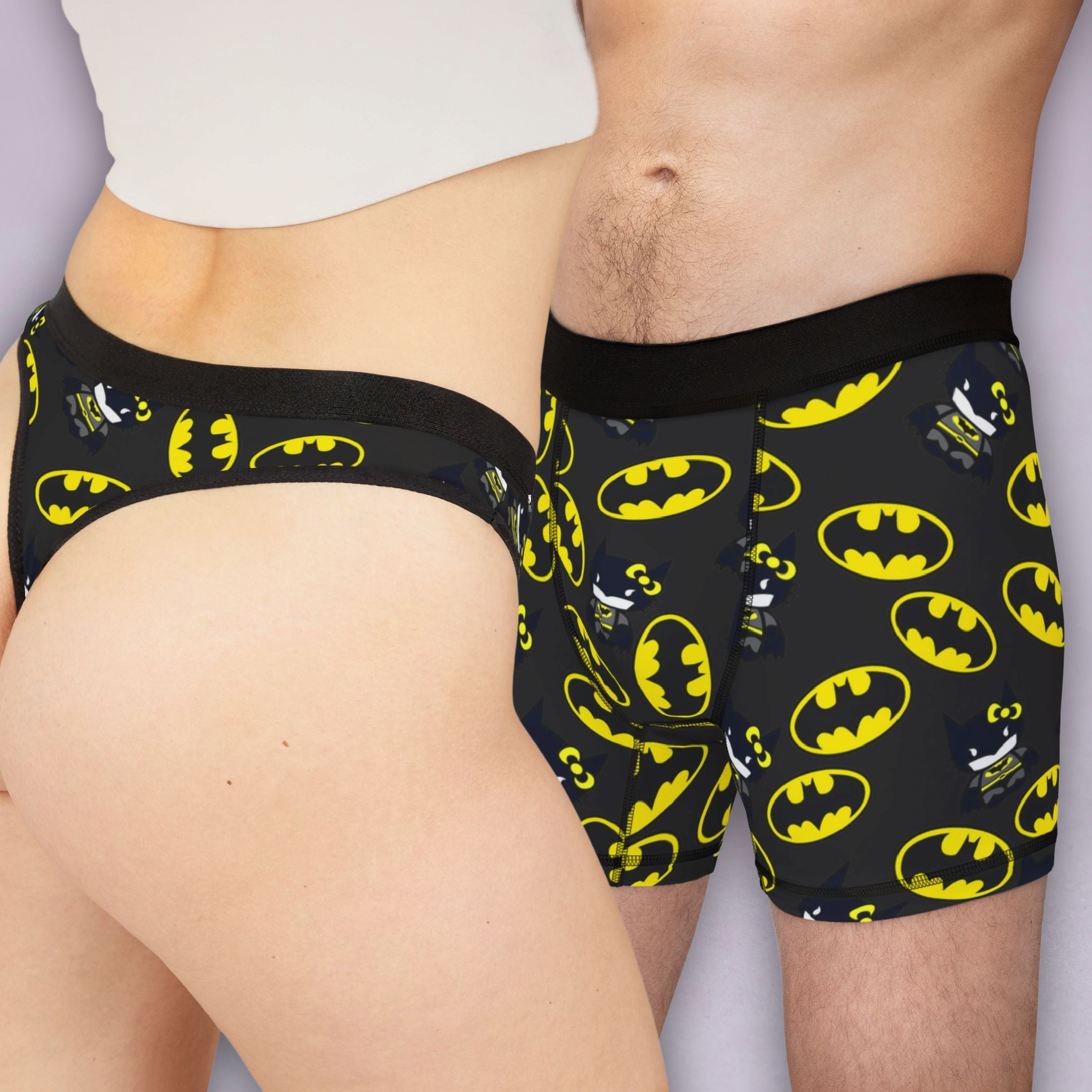 Couples matching  batman kitty black character underwear set boxer and thong