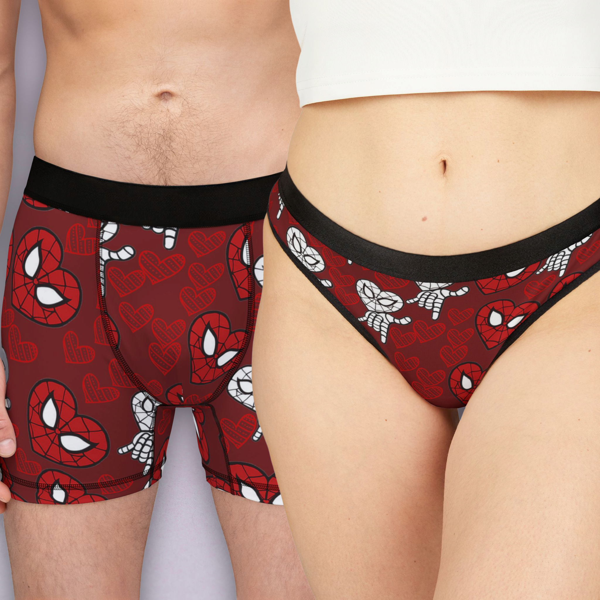 Couples matching  spider heart red character underwear set boxer and thong