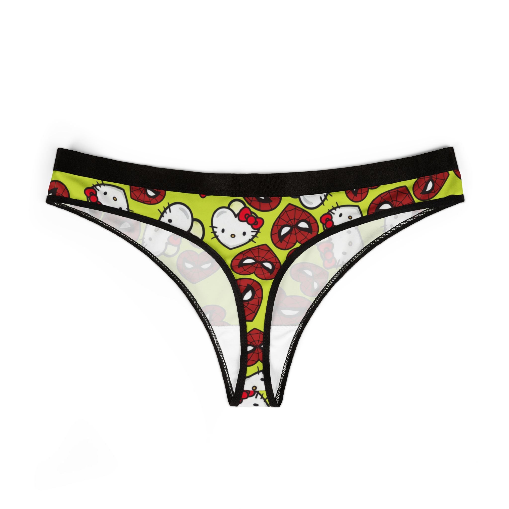 Women's thongs spider kitty double hearts yellow