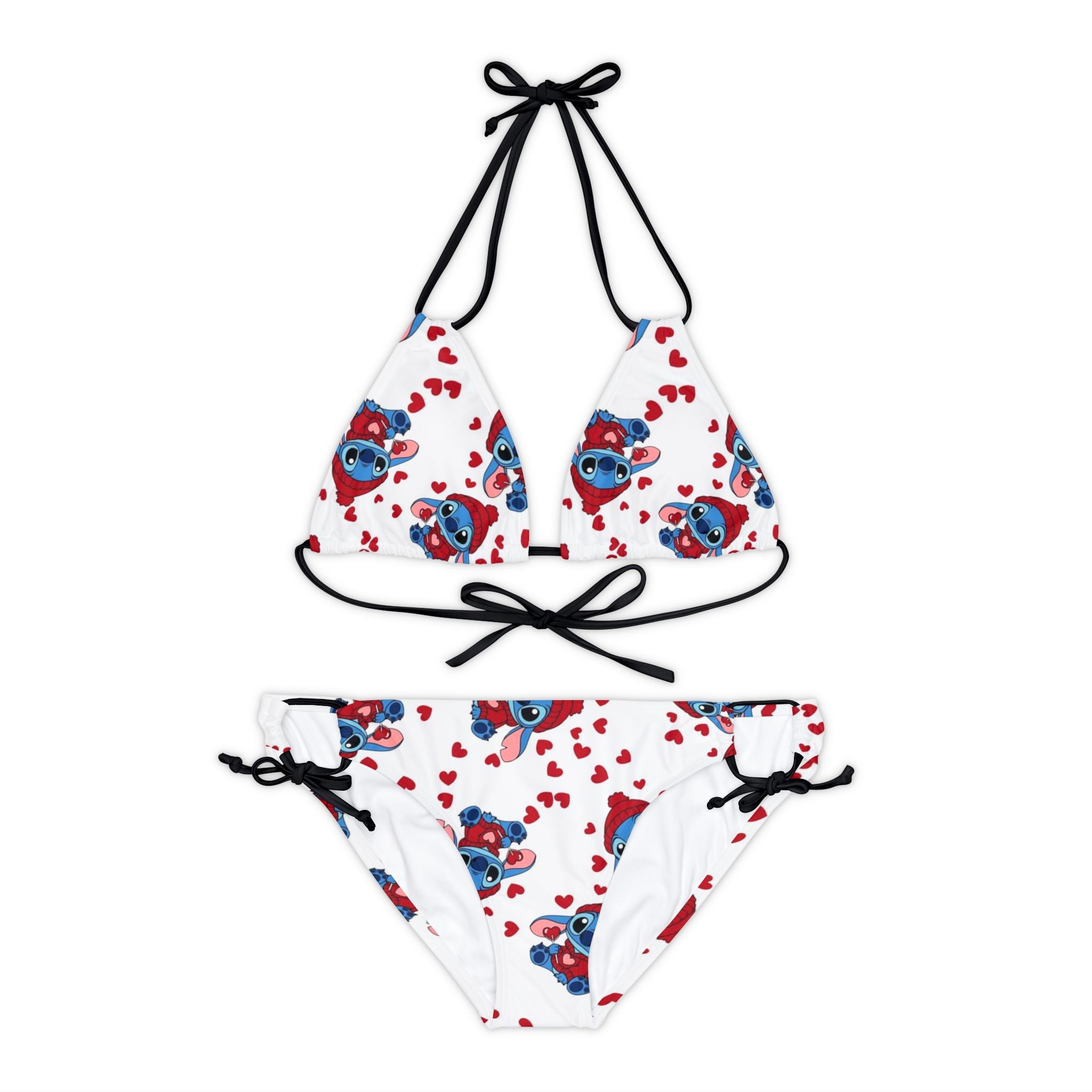 Strappy bikini set stitch valentine cream heart white