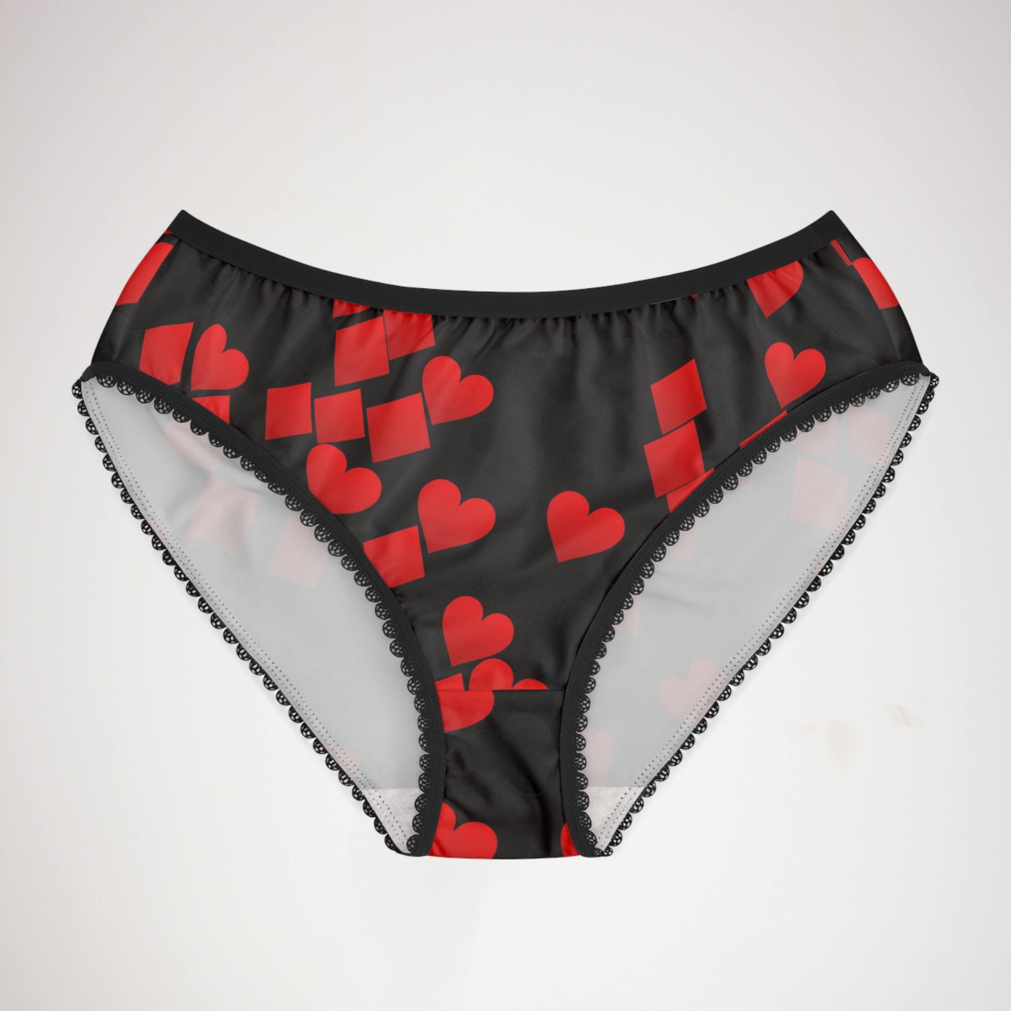 Women's briefs playing cards spades hearts diamonds clubs valentine love black