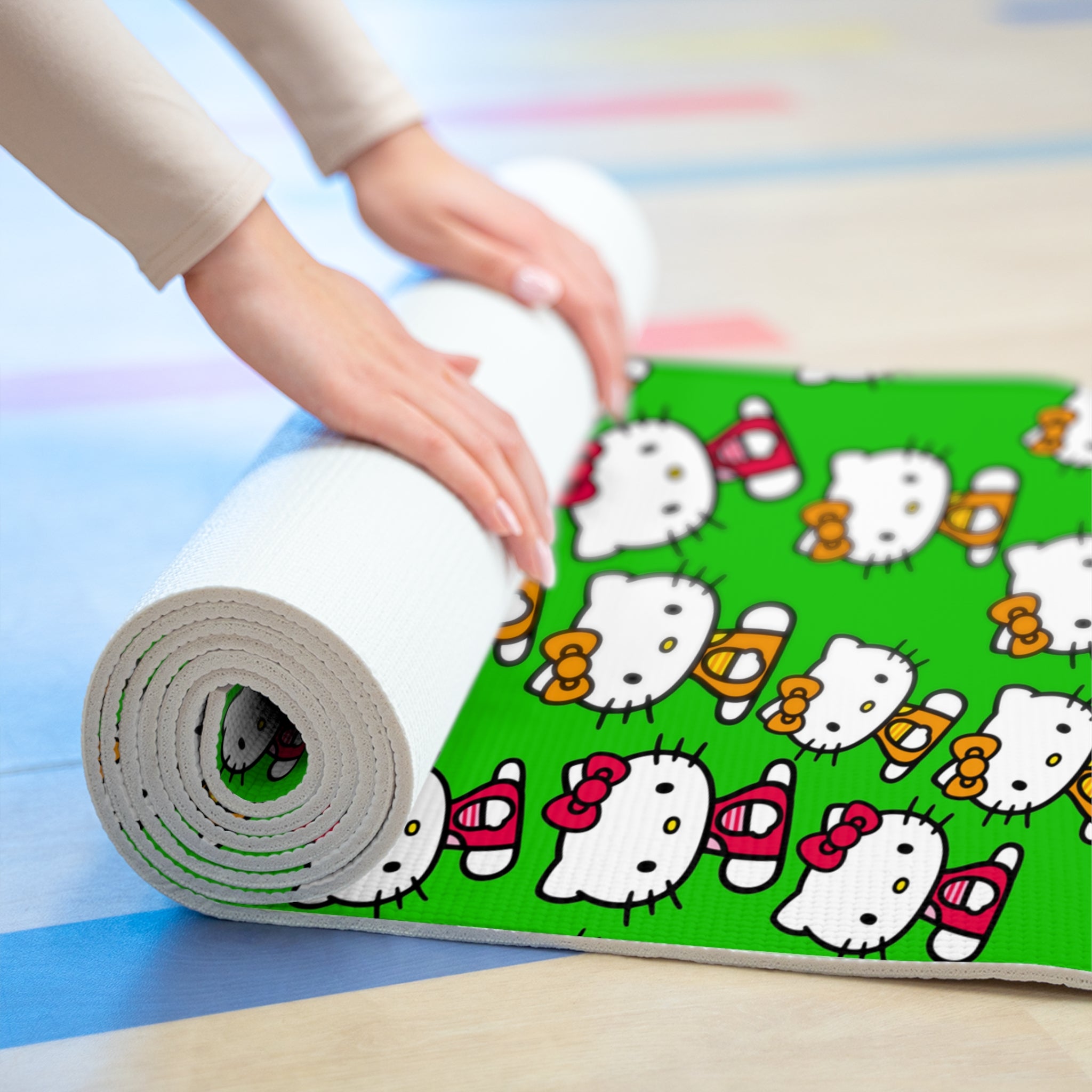 Foam yoga mat kitty two colors green