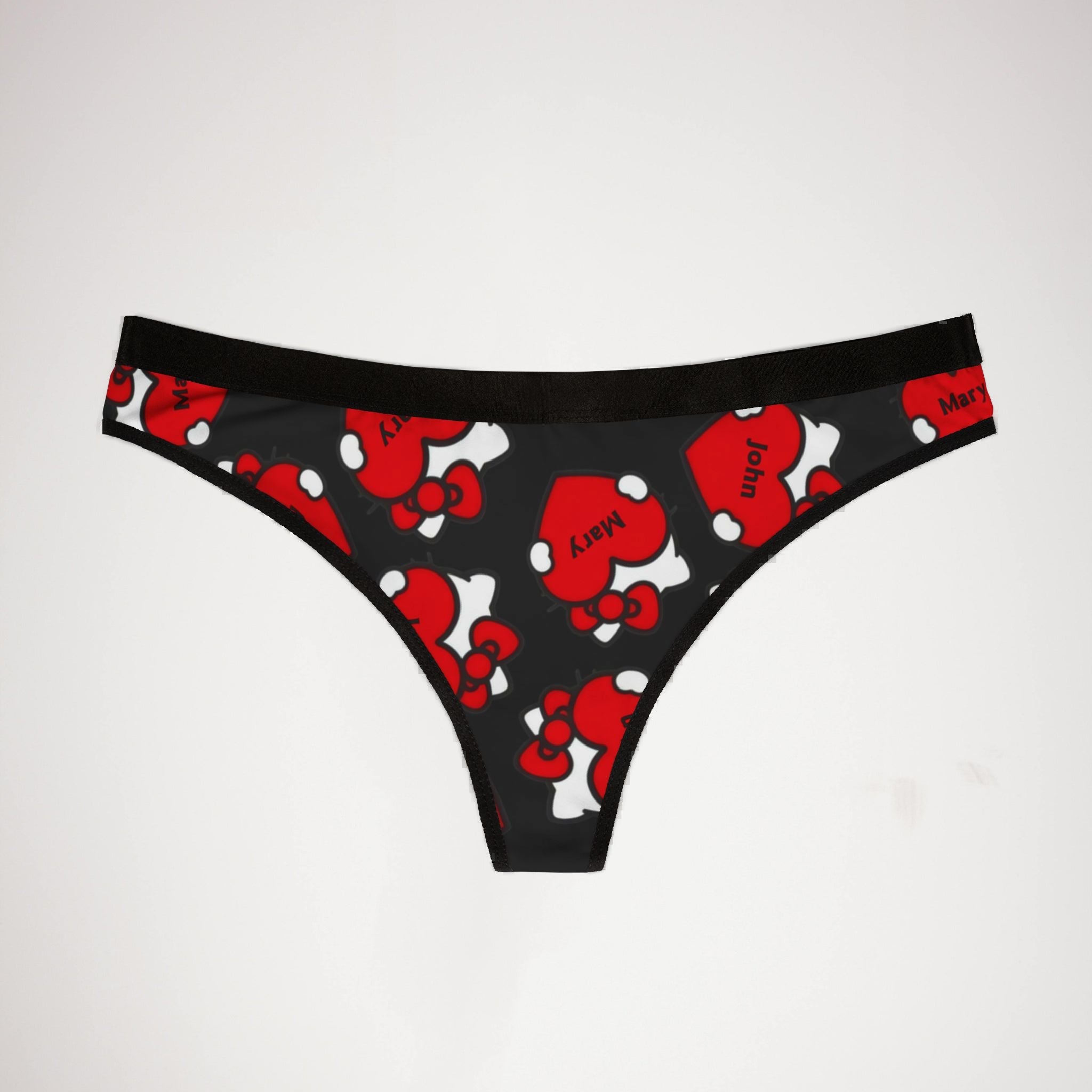 Women's thongs kitty hearts valentine his her names black