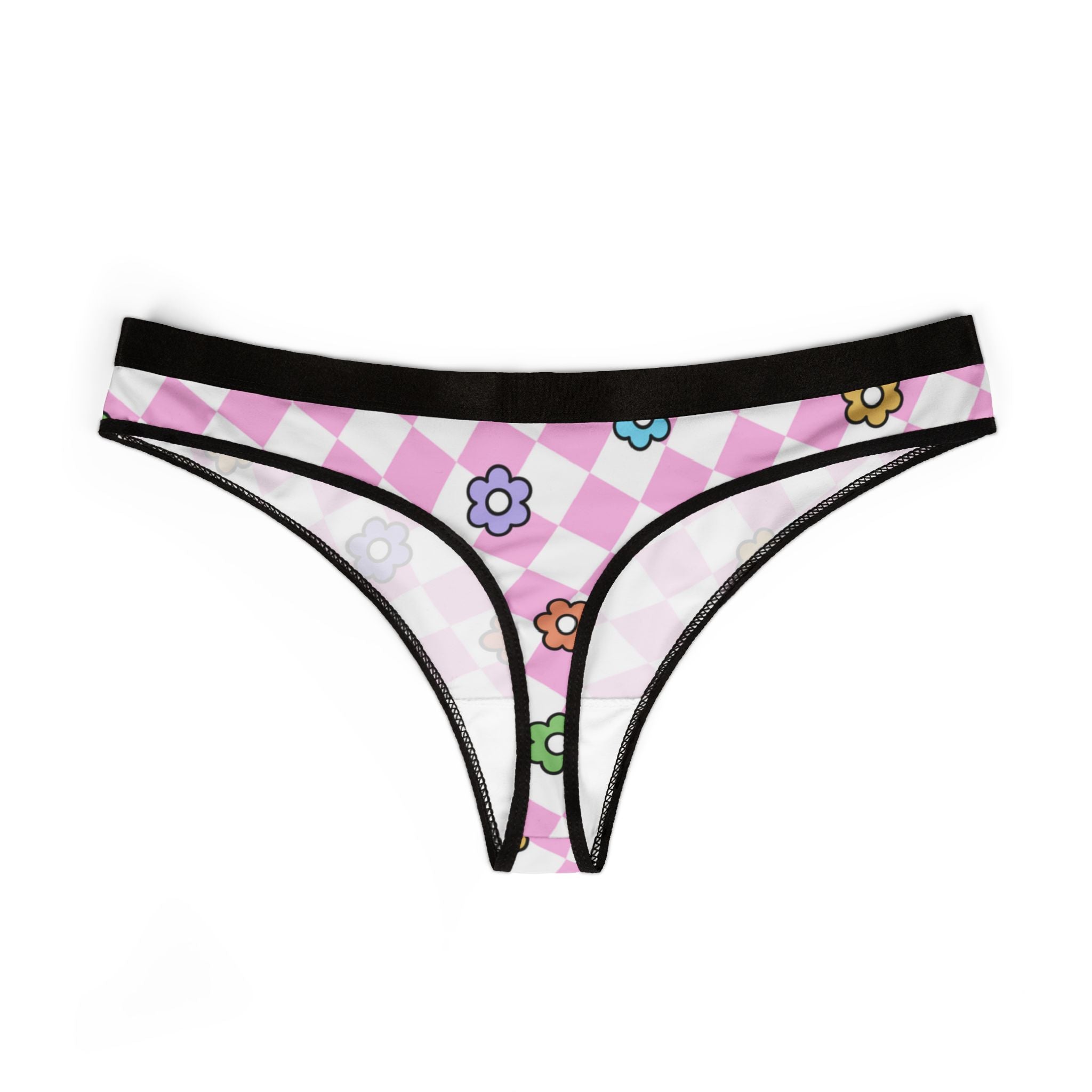 Women's thongs spring flower checkered