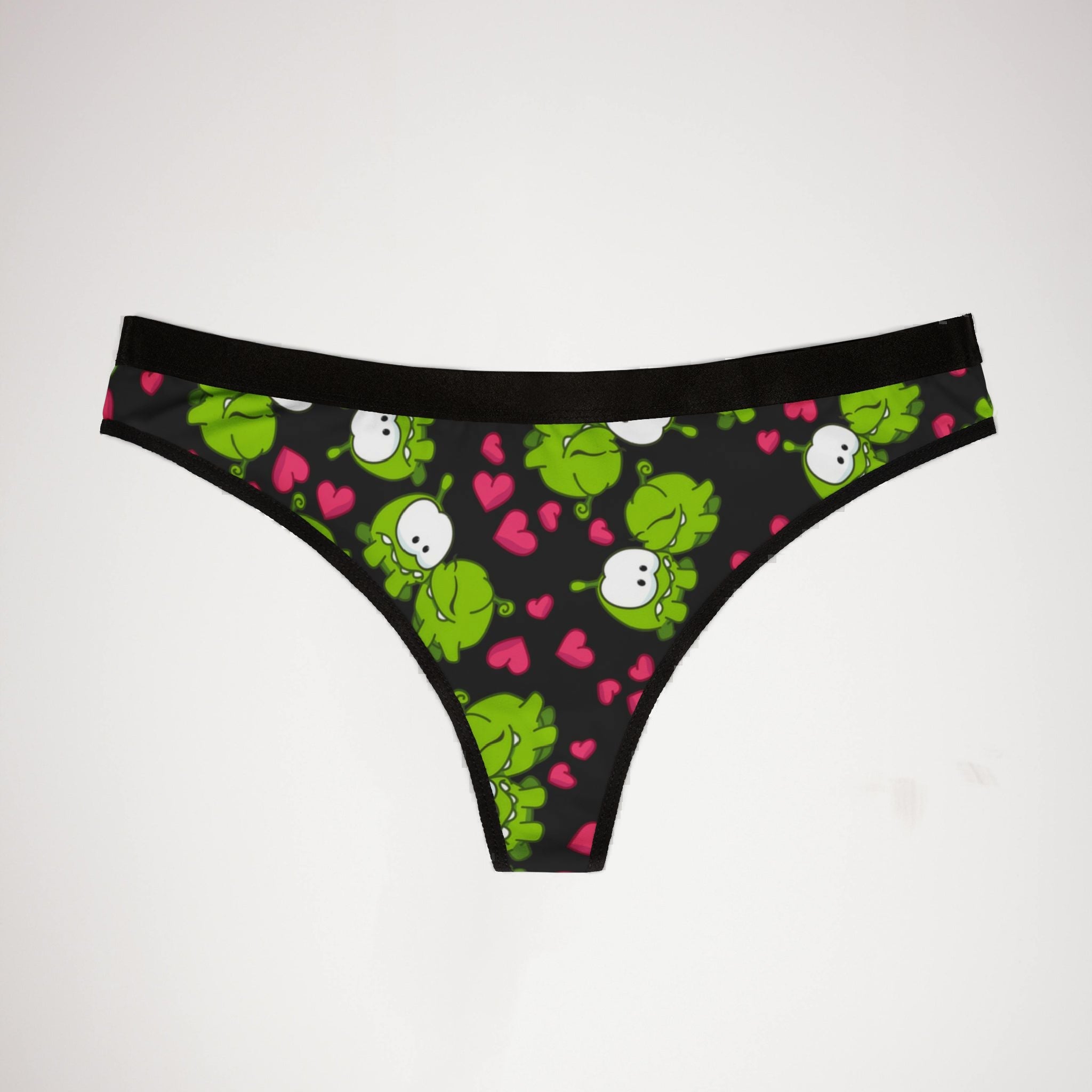 Women's thongs om nom kiss valentine black