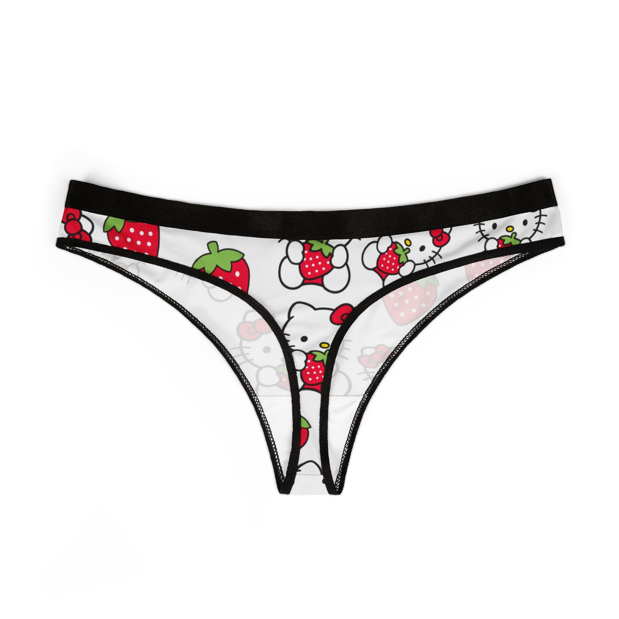 Women's thongs kitty strawberry valentine love white