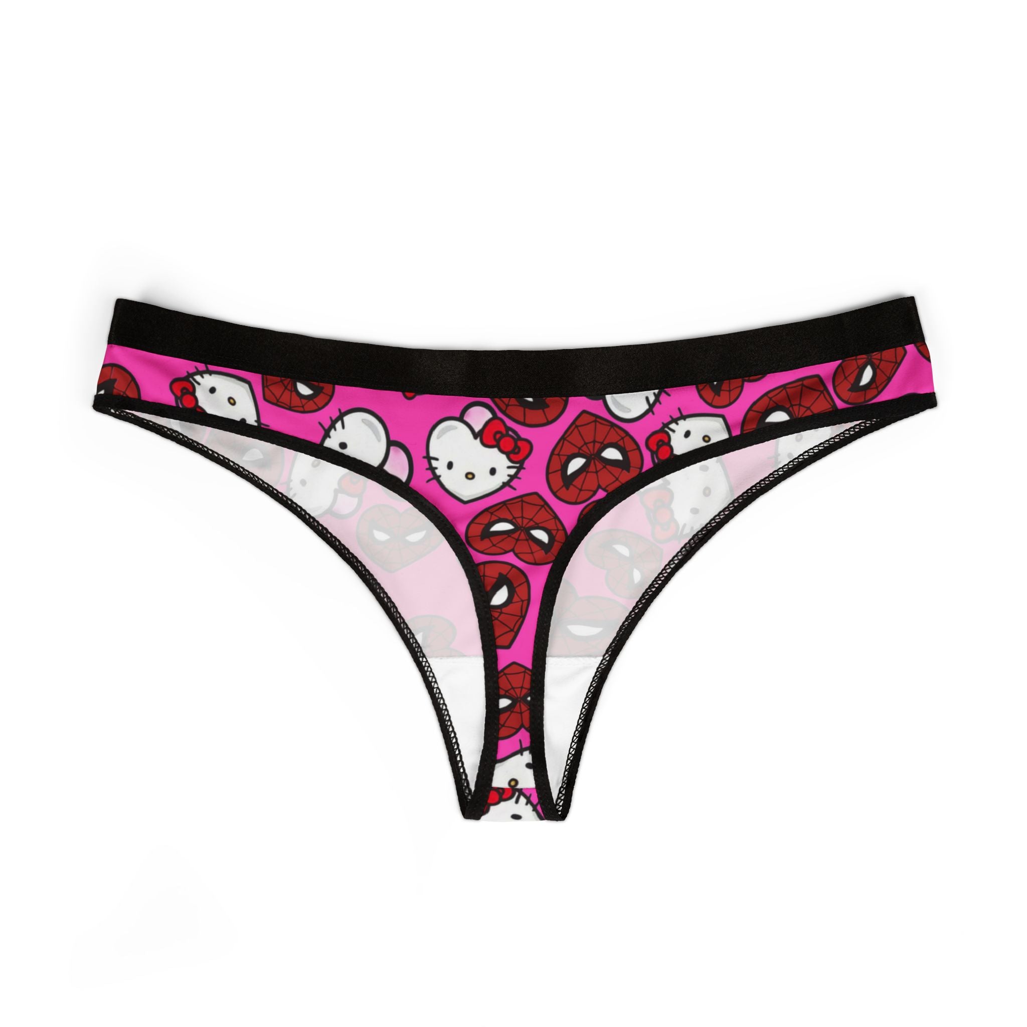 Women's thongs spider kitty double hearts pink