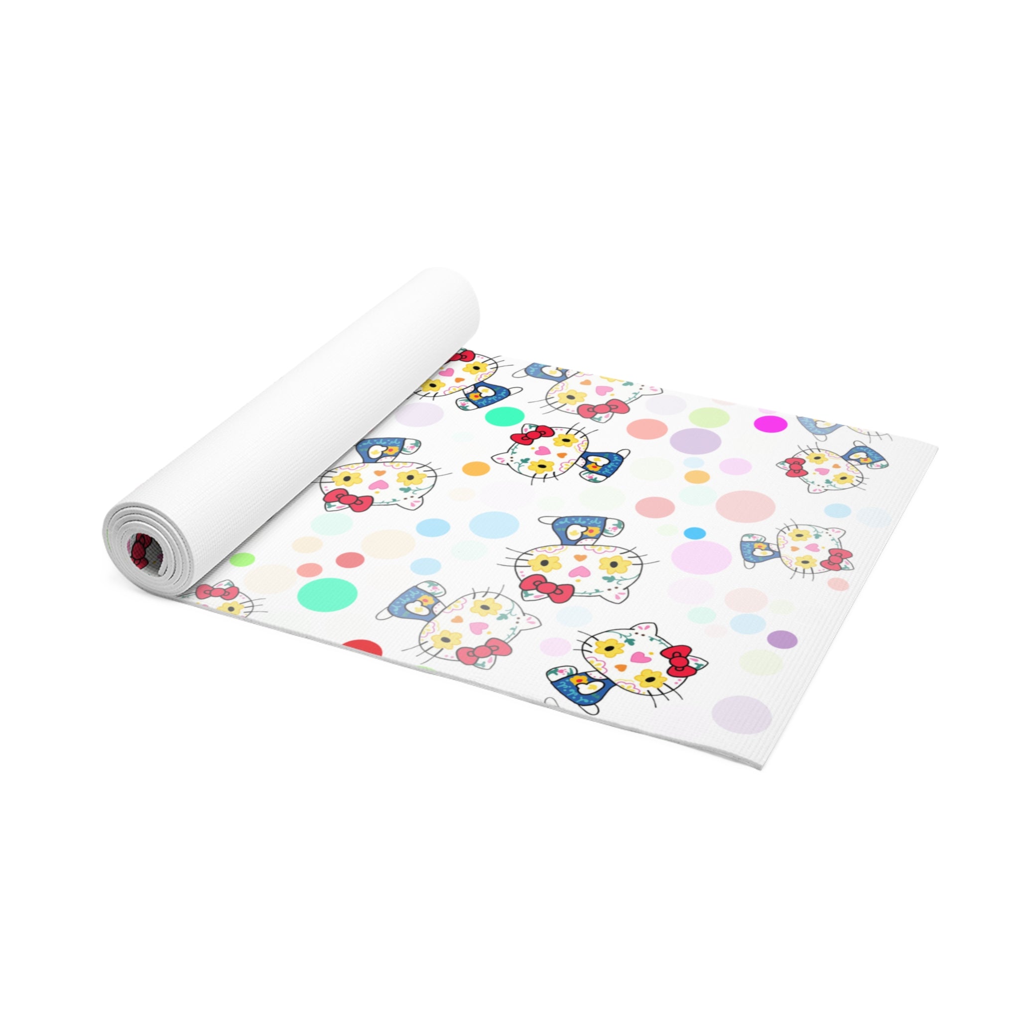 Foam yoga mat kitty flower polka dots white