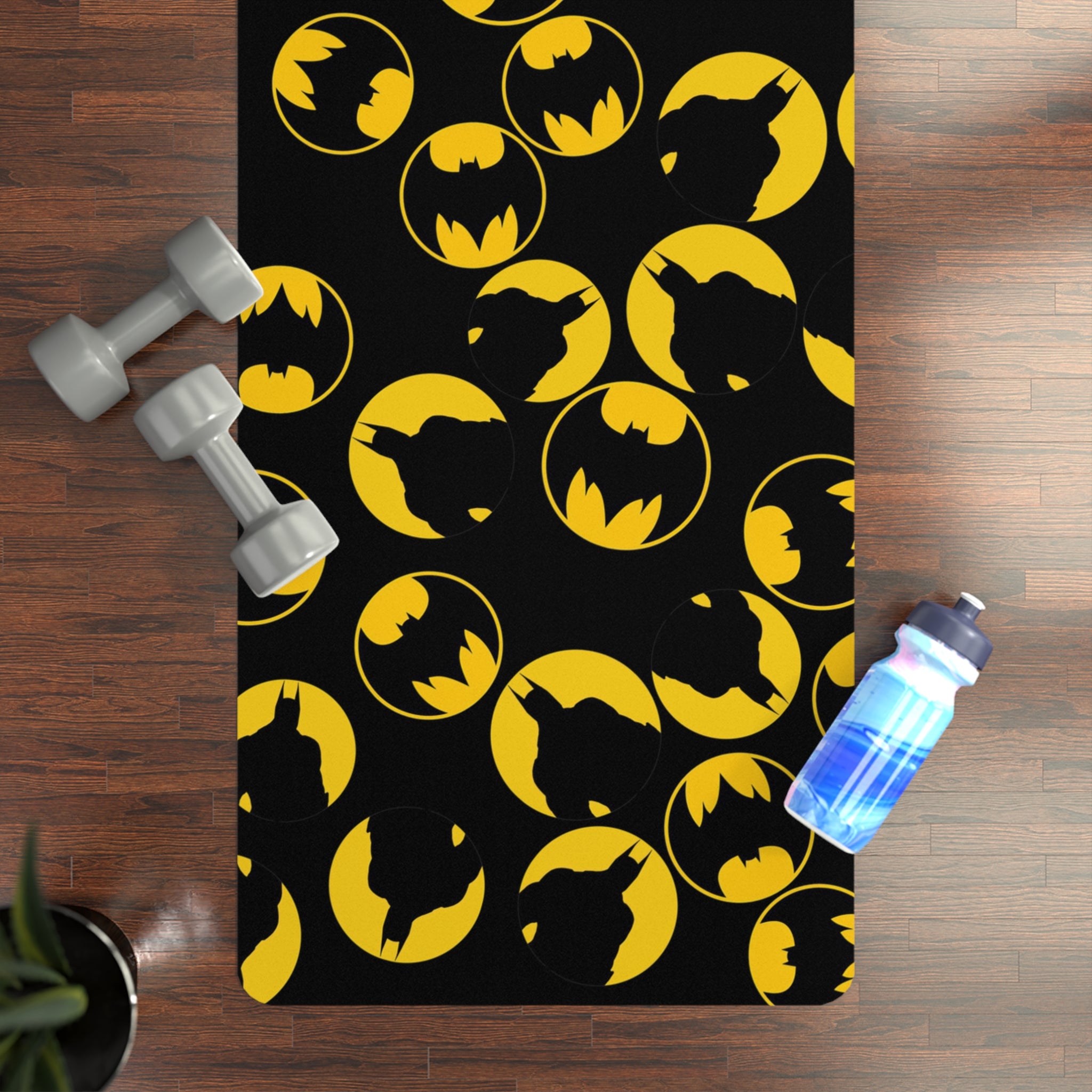 Rubber yoga mat batman circle black