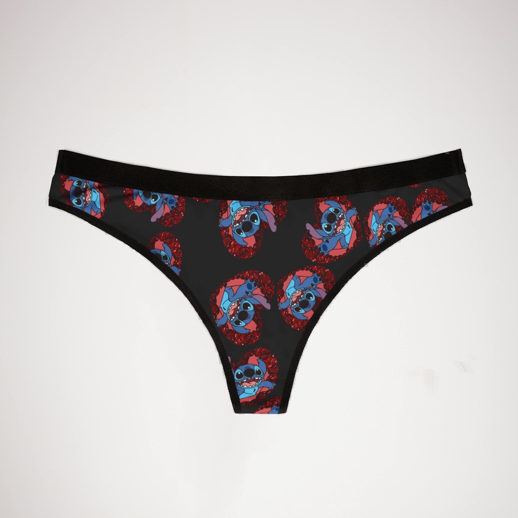 Women's thongs stitch valentine heart black