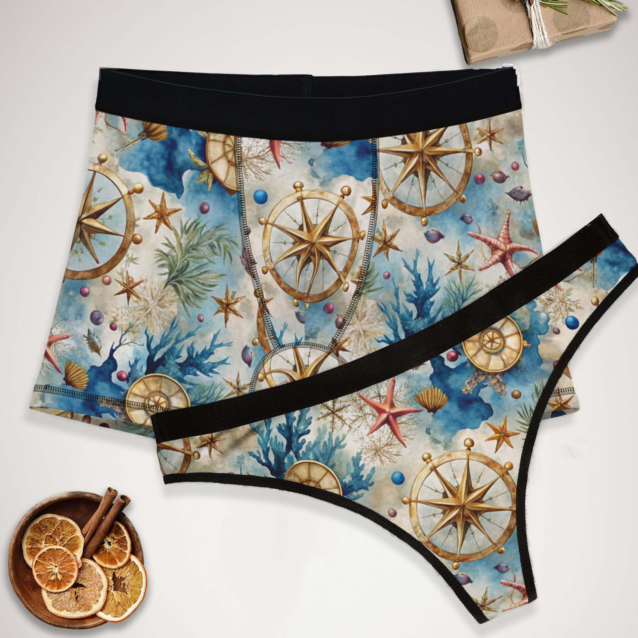 Matching underwear Sea Ocean for couples boxer & thong set