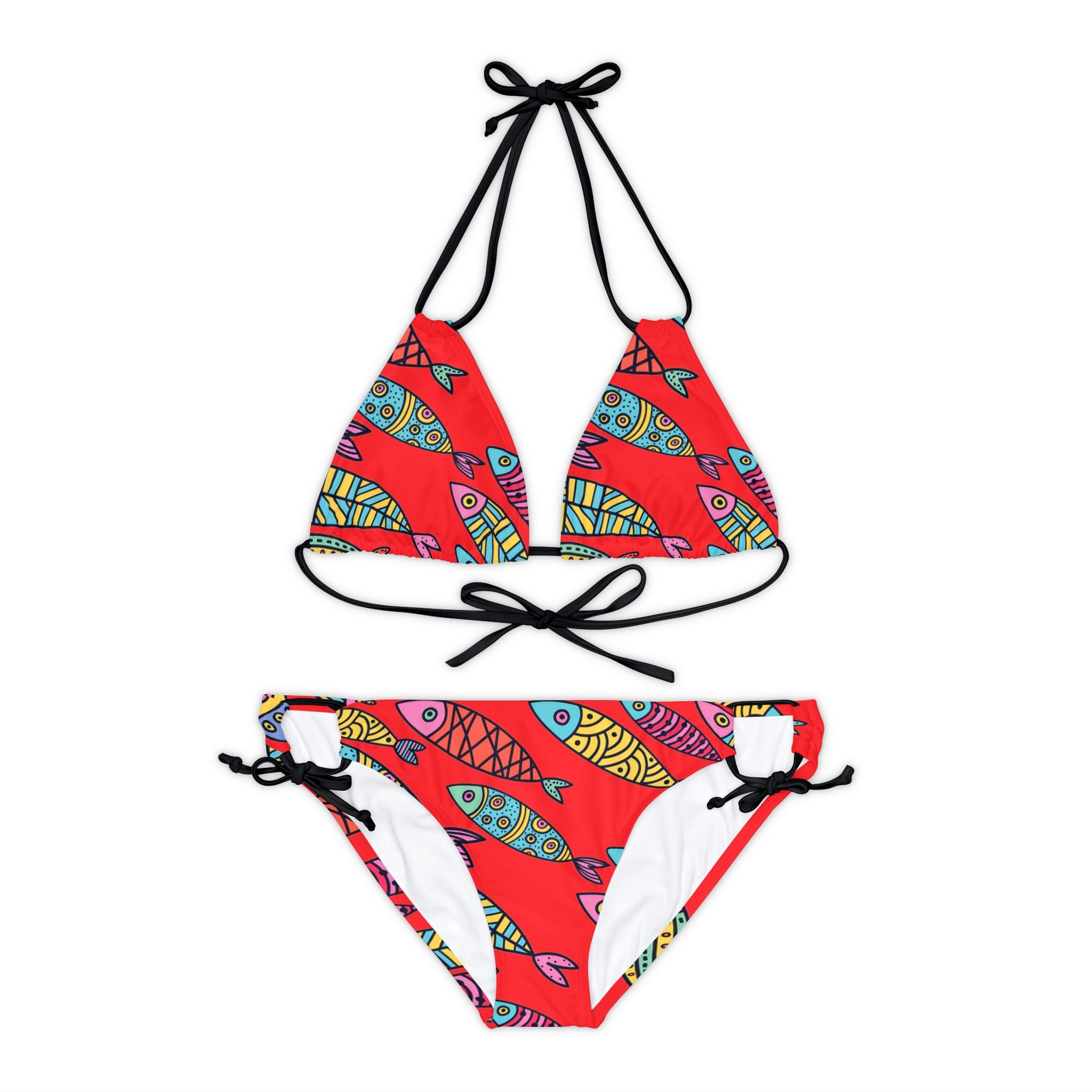 Strappy bikini set cute fishes red