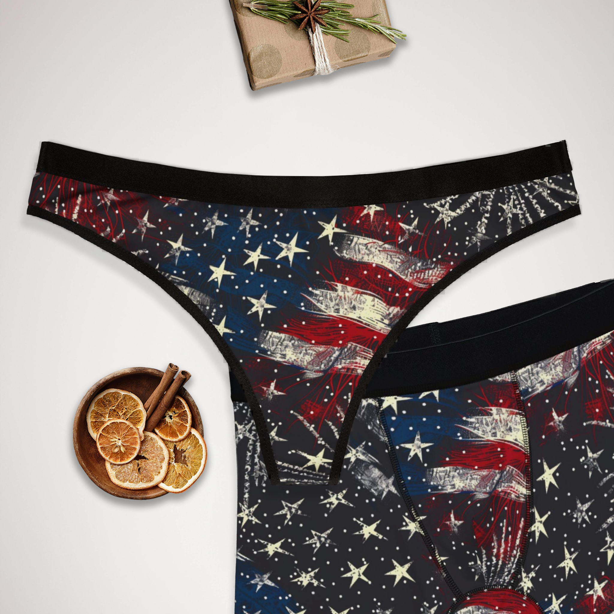 Matching underwear 4th of July Patriotic for couples boxer & thong set