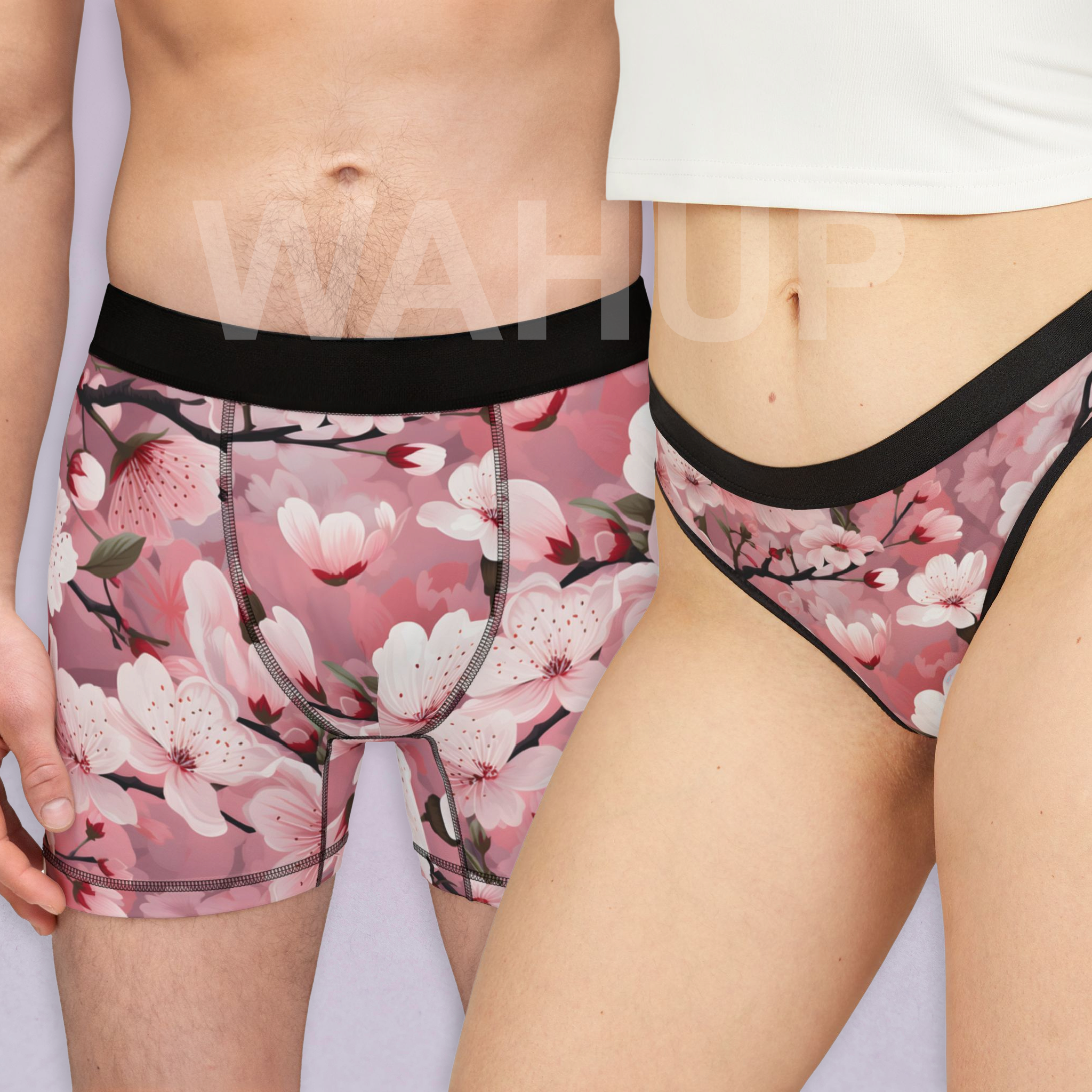 Matching underwear Cherryblossom Floral for couples boxer & thong set