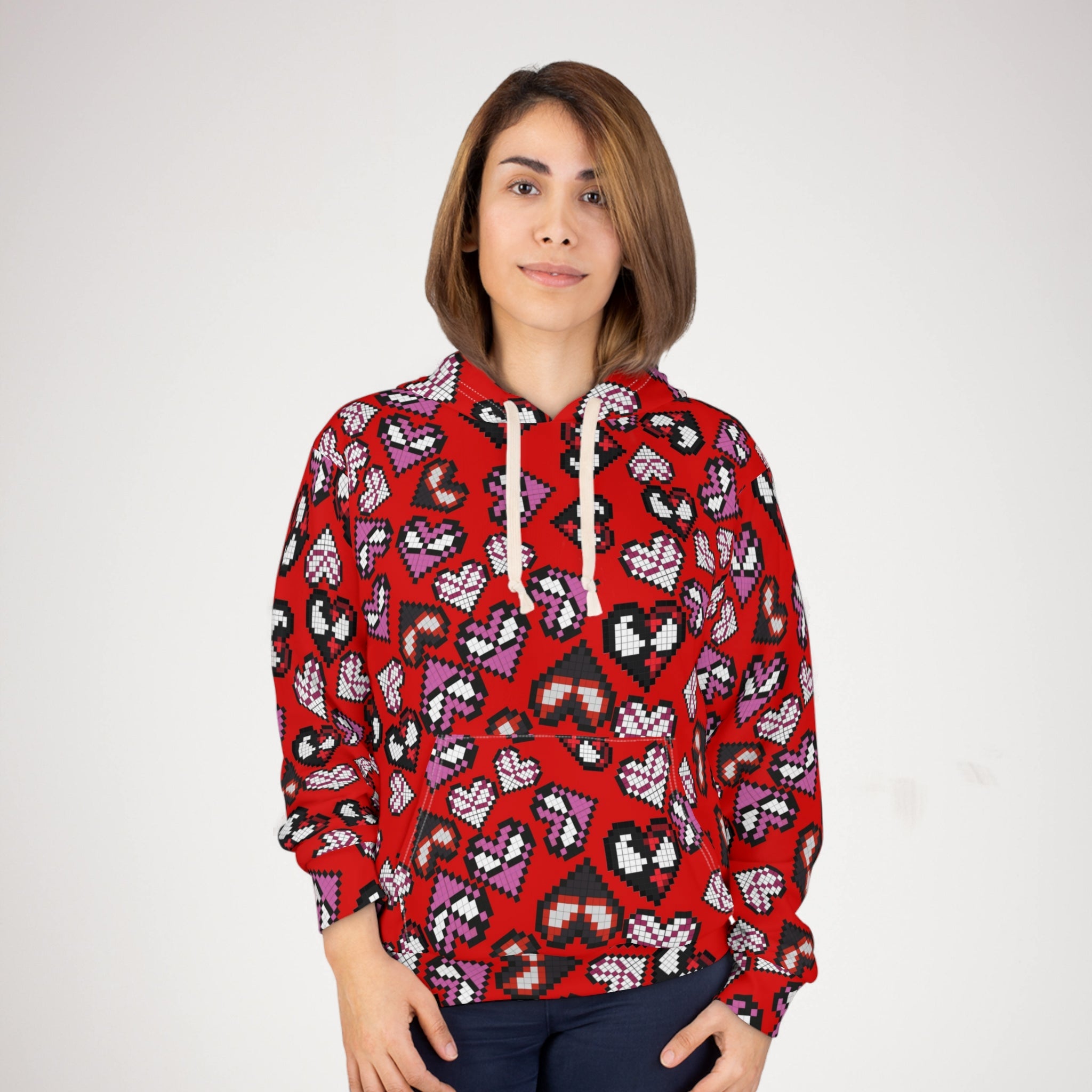 Unisex pullover hoodie spider hearts pixel red