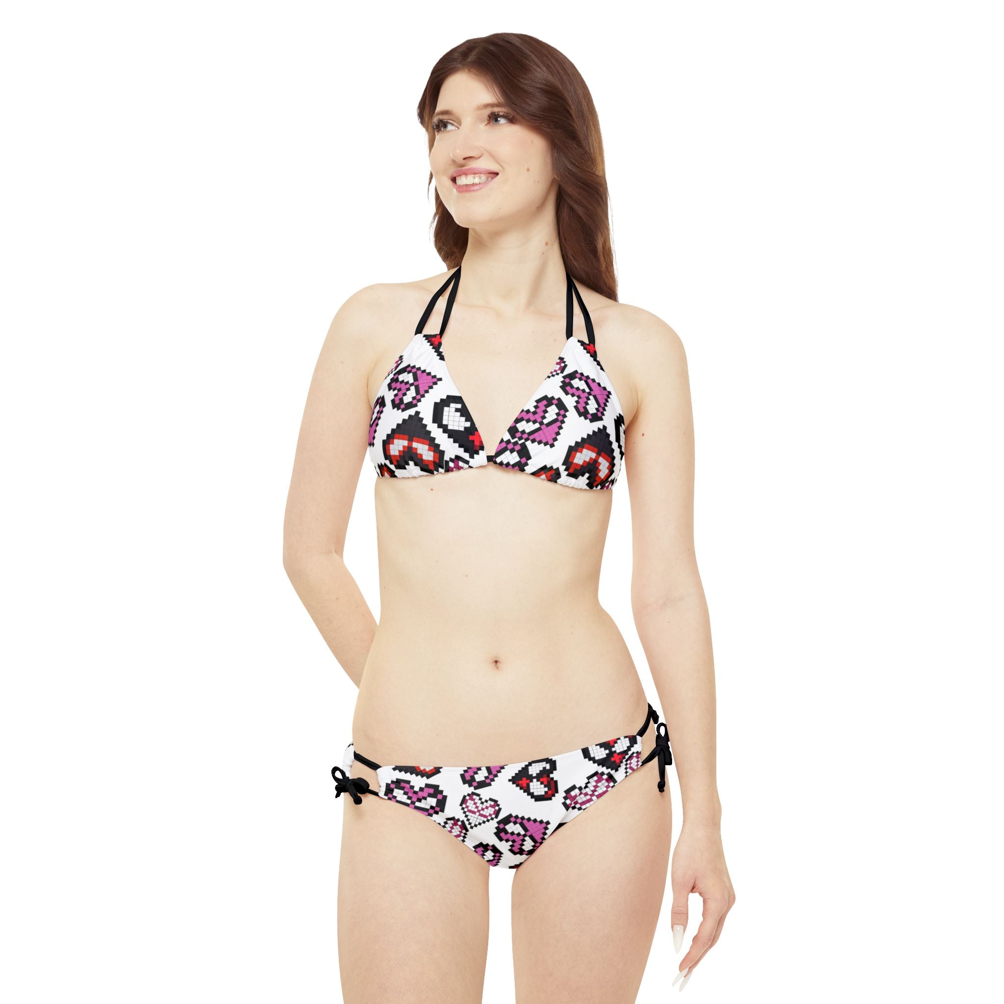 Strappy bikini set spider hearts pixel white