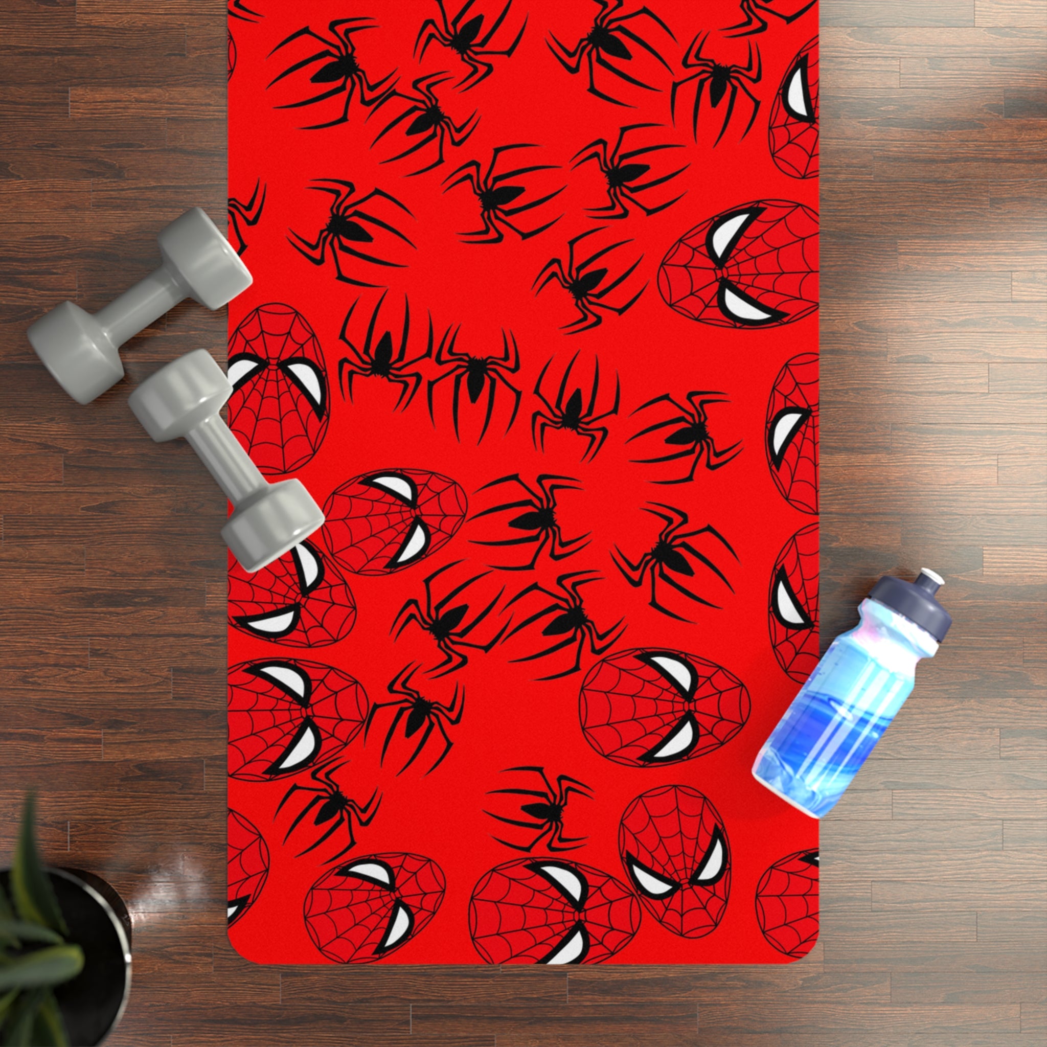 Rubber yoga mat spider web red