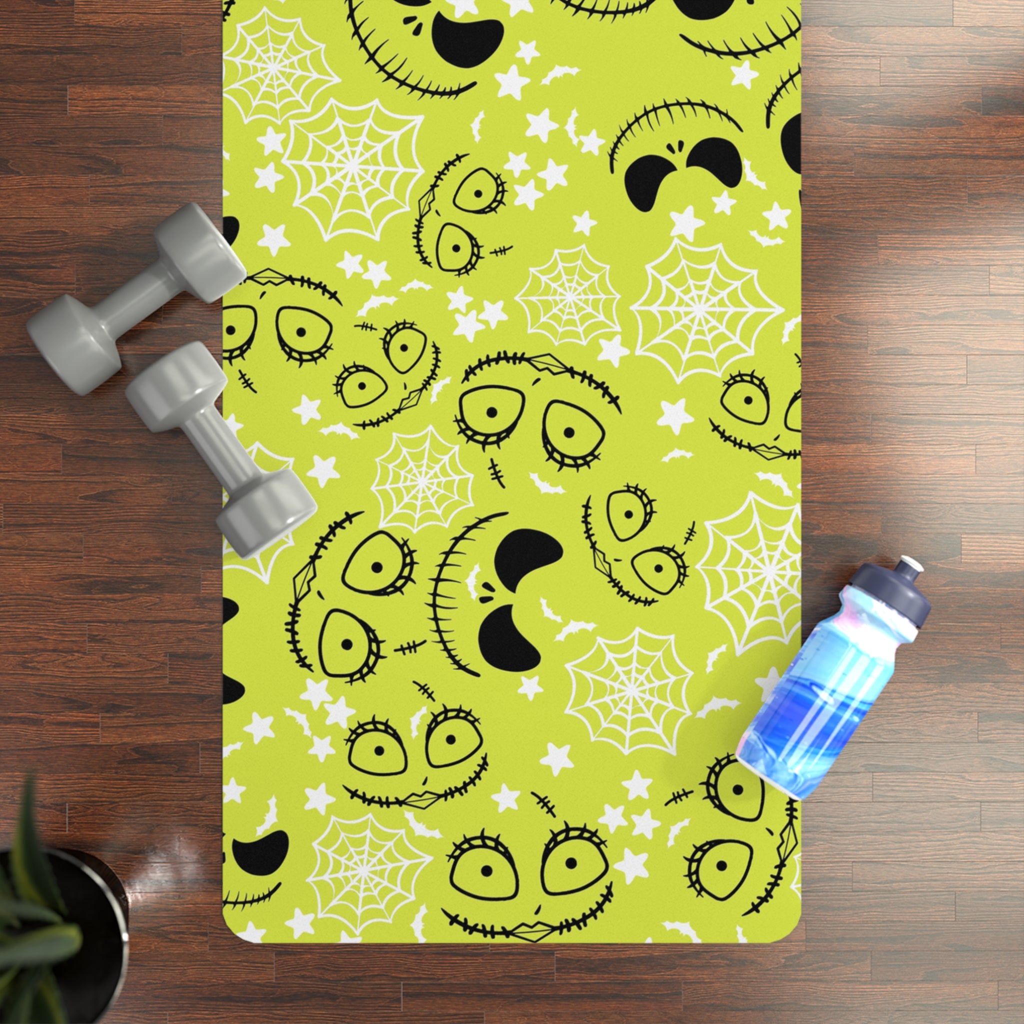 Rubber yoga mat boo bats halloween nightmare before christmas jack sally yellow