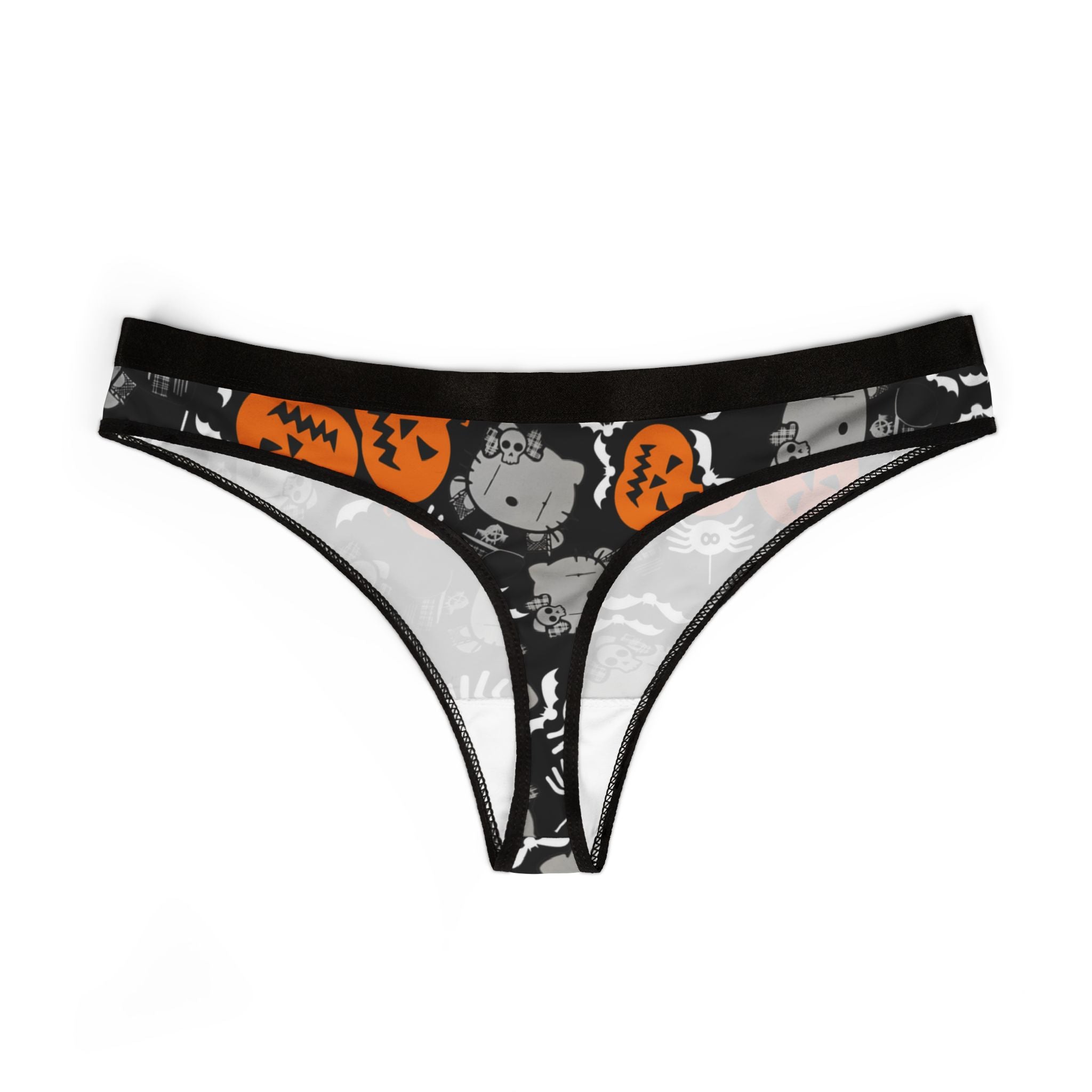 Women's thongs kitty blank pumpkin halloween black