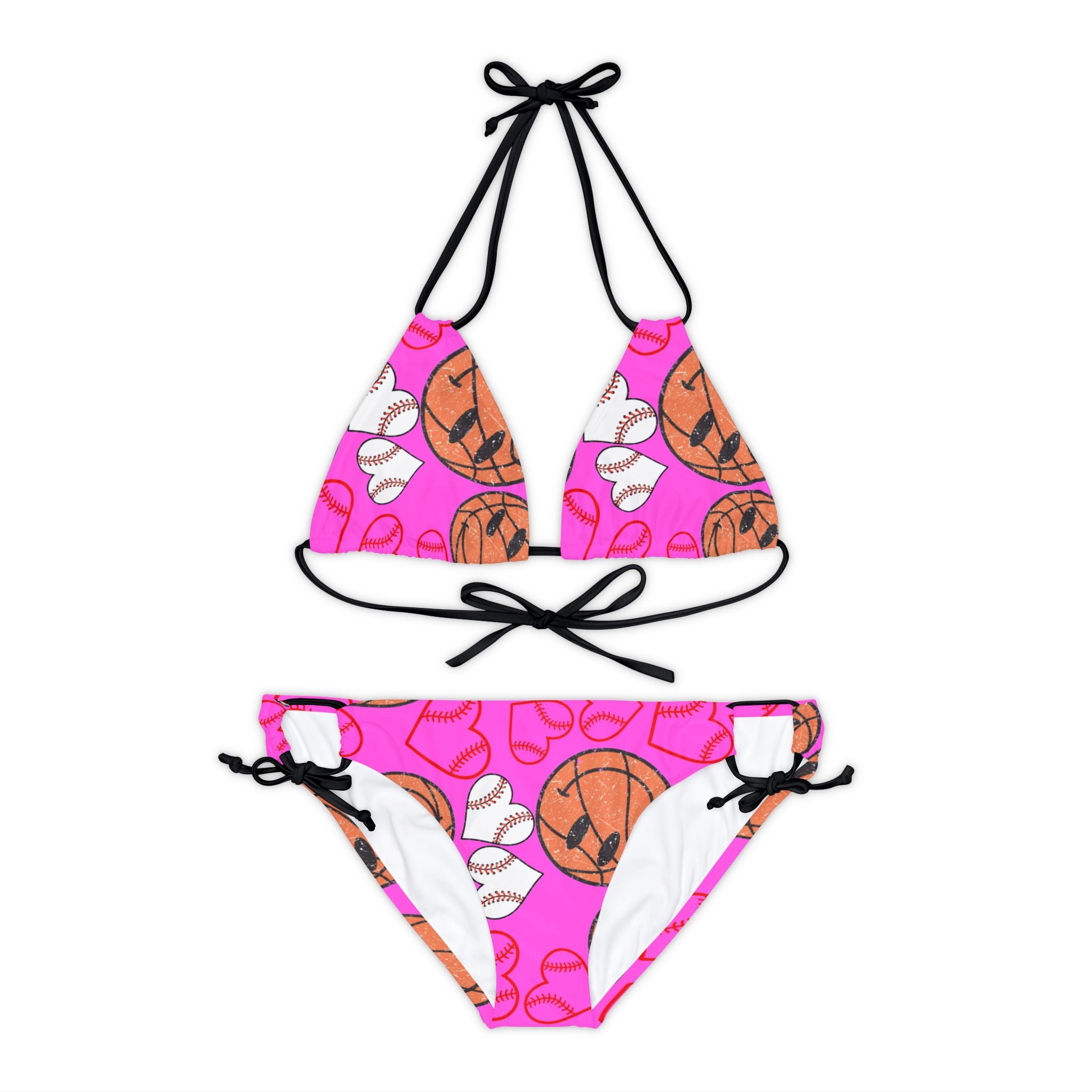 Strappy bikini set basketball hearts valentine pink