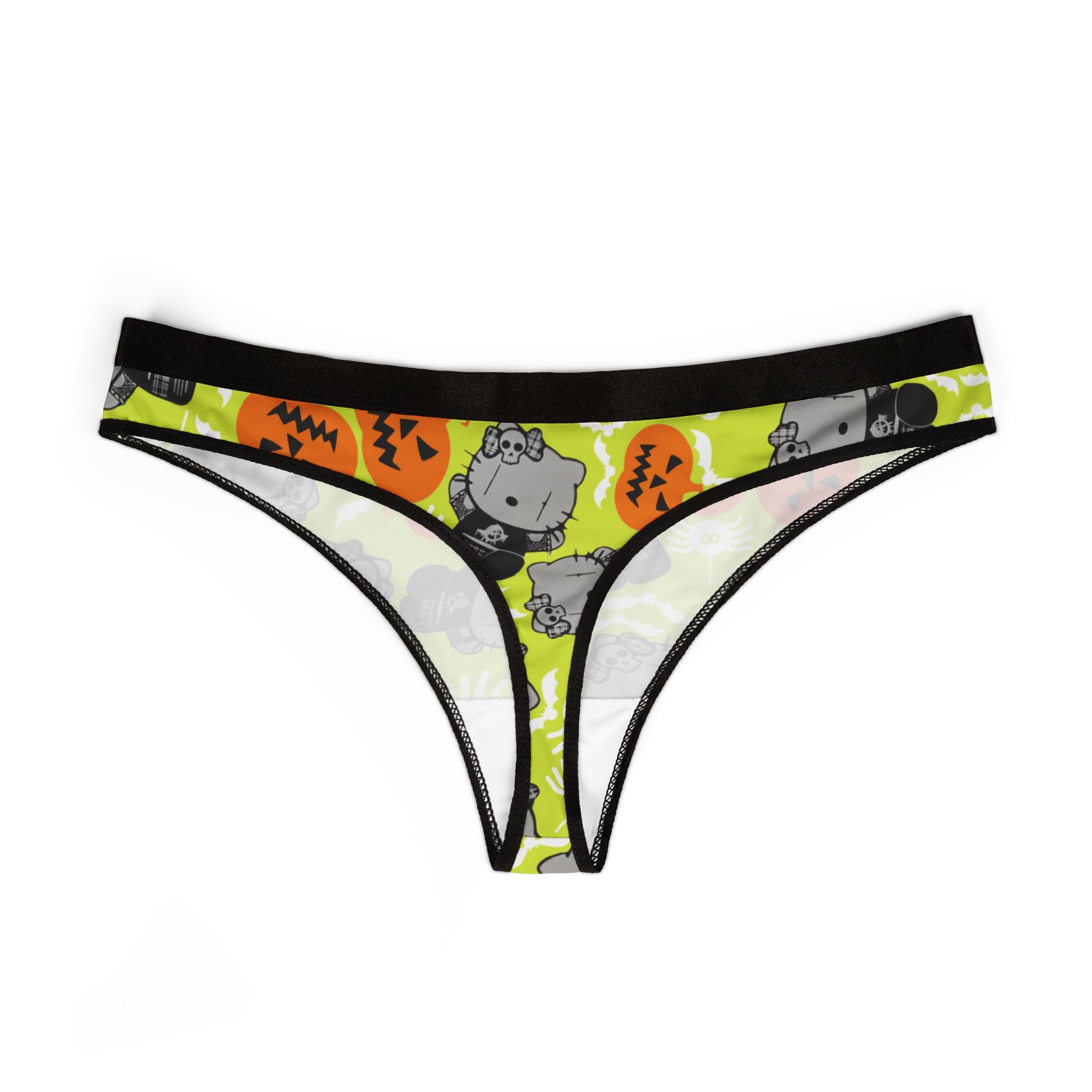 Women's thongs kitty blank pumpkin halloween yellow