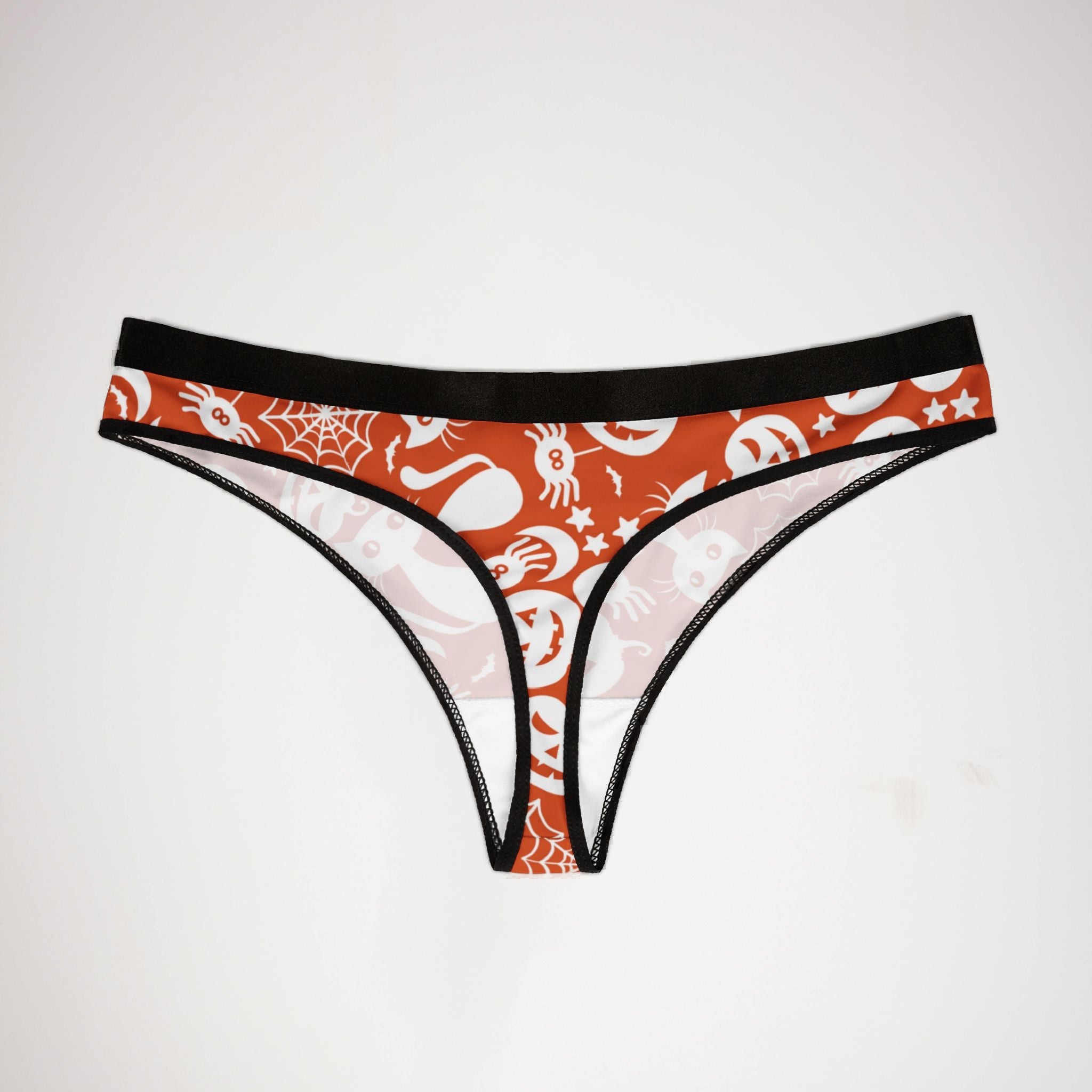 Women's thongs halloween pumpkin spider web orange