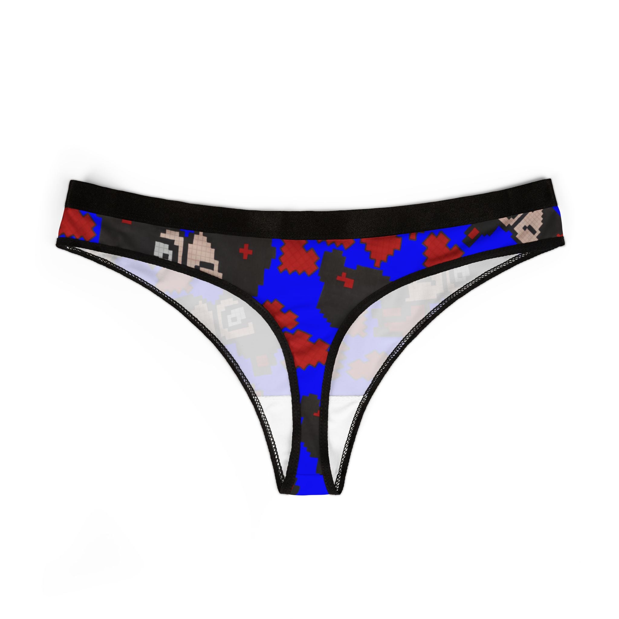 Women's thongs pixel pucca kiss heart blue