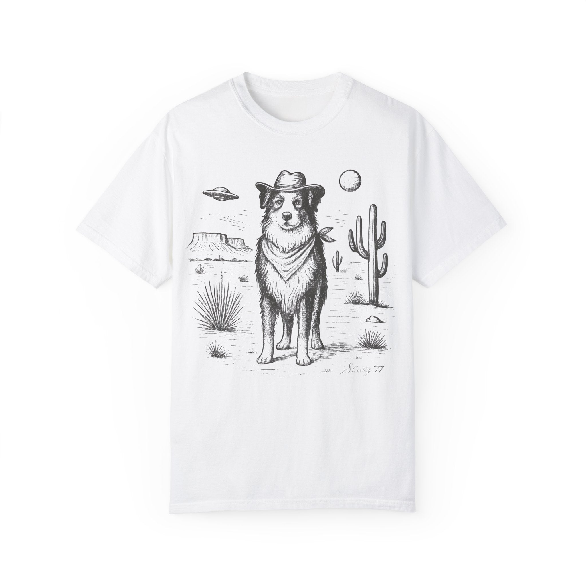 Australian Shepherd Shirt, Aussie Vintage UFO Western Shirt, Retro T-Shirt, Cowboy TShirt, Wild West, Dogful DogMom, Dogfulness Shirting
