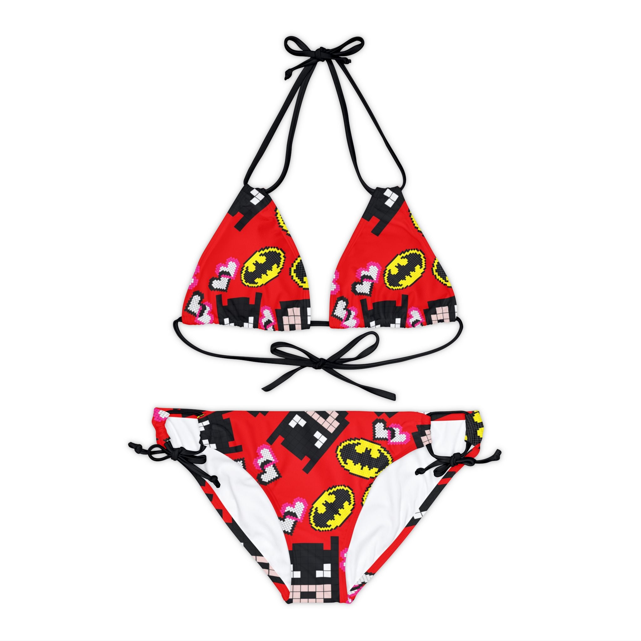 Strappy bikini set batman pixel red