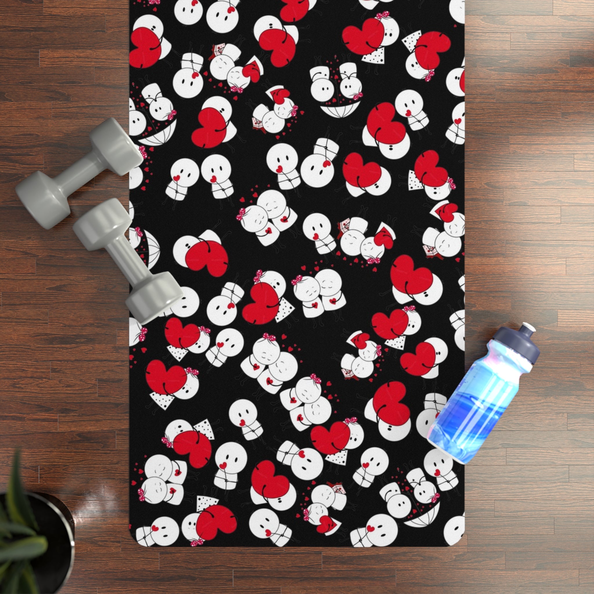 Rubber yoga mat cute valentine love black