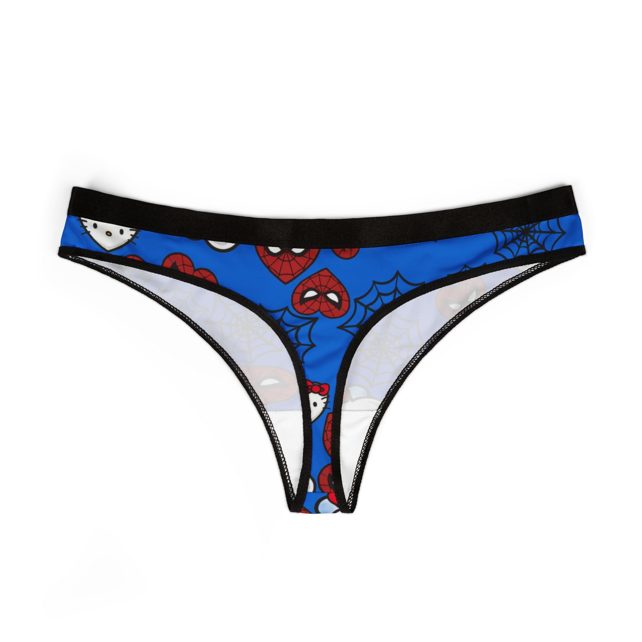 Women's thongs kitty spider web heart cyan