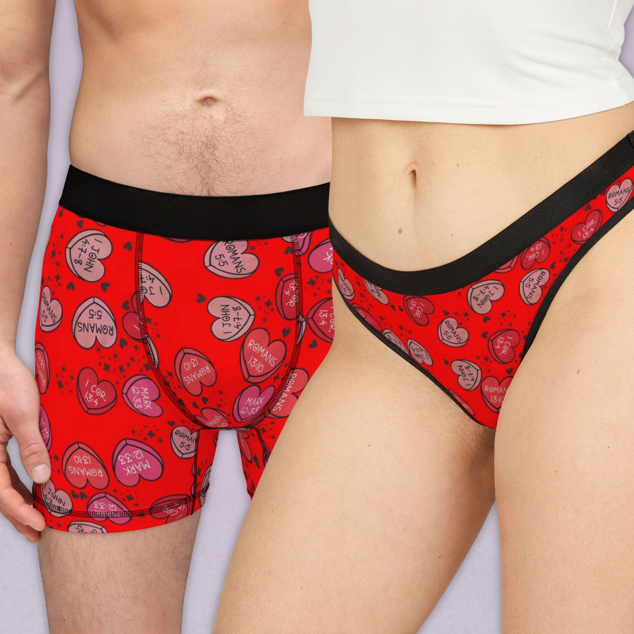 Matching underwear Christian valentine sweet hearts for couples boxer & thong set