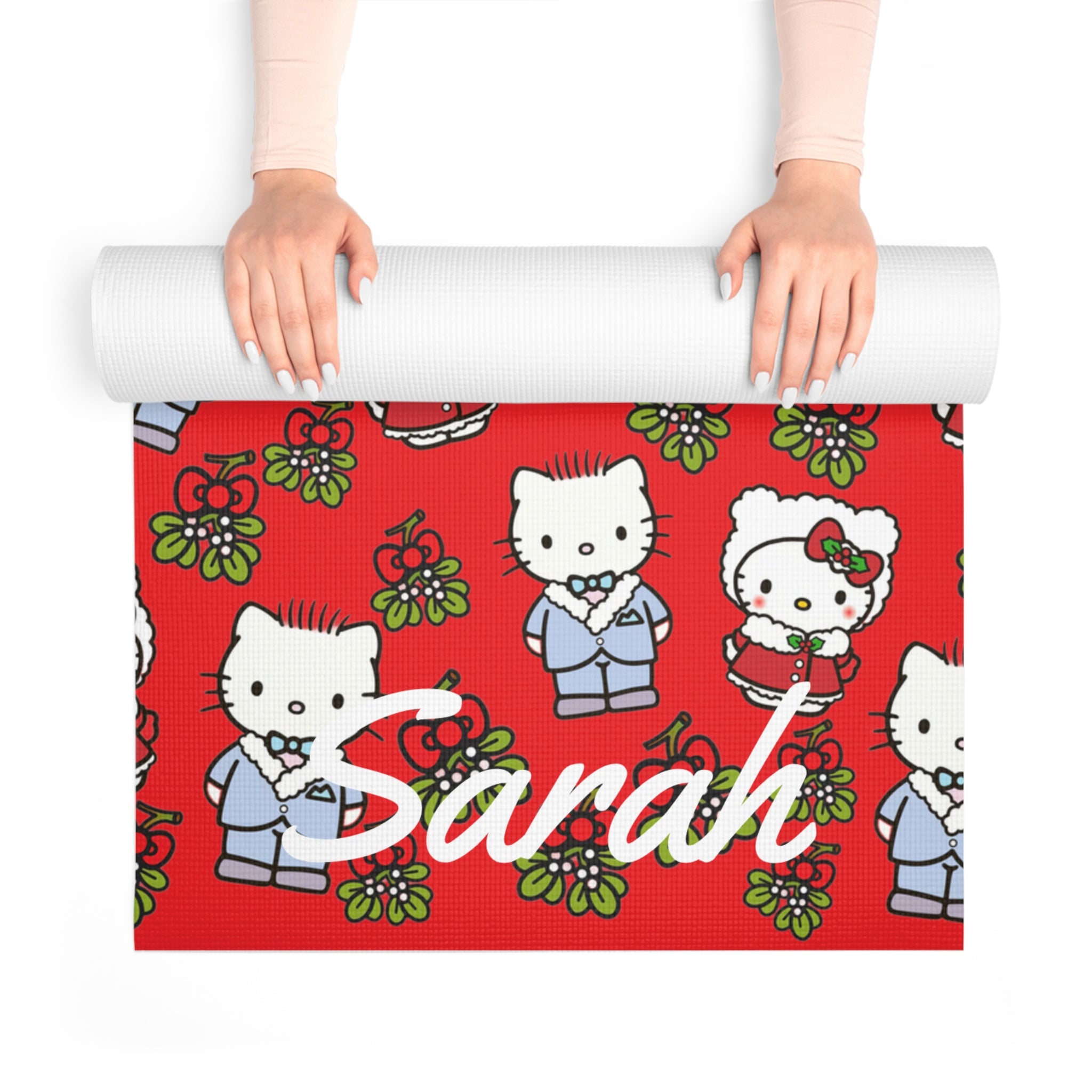 Custom name foam yoga mat kitty wedding valentine red