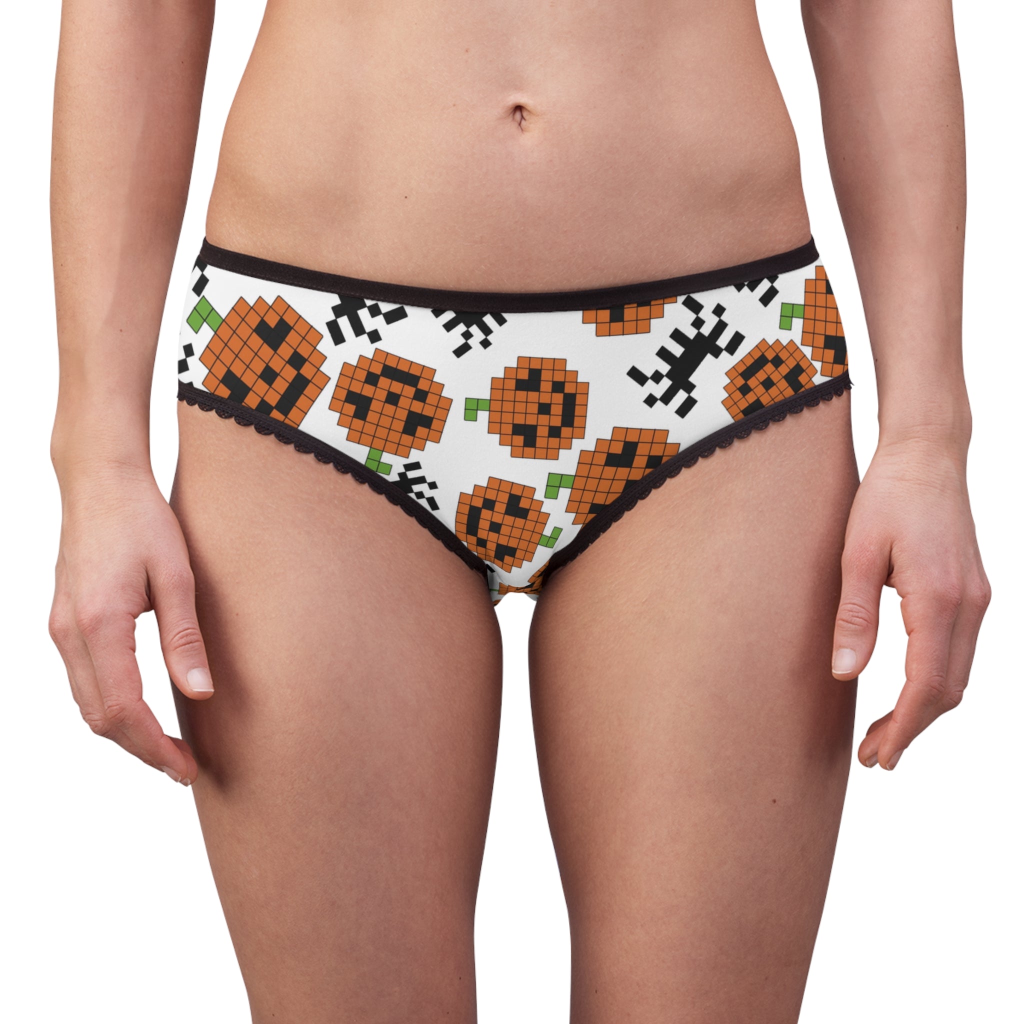 Women's briefs pumpkin spider pixel halloween white