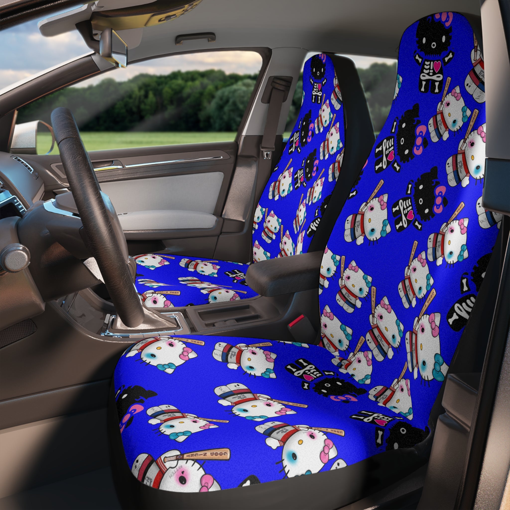 Car seat covers kitty monster Halloween bone blue