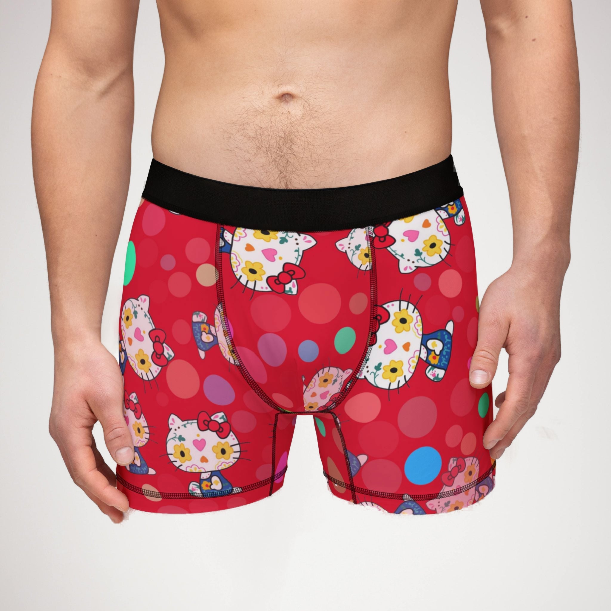 Men's boxers kitty flower polka dots red