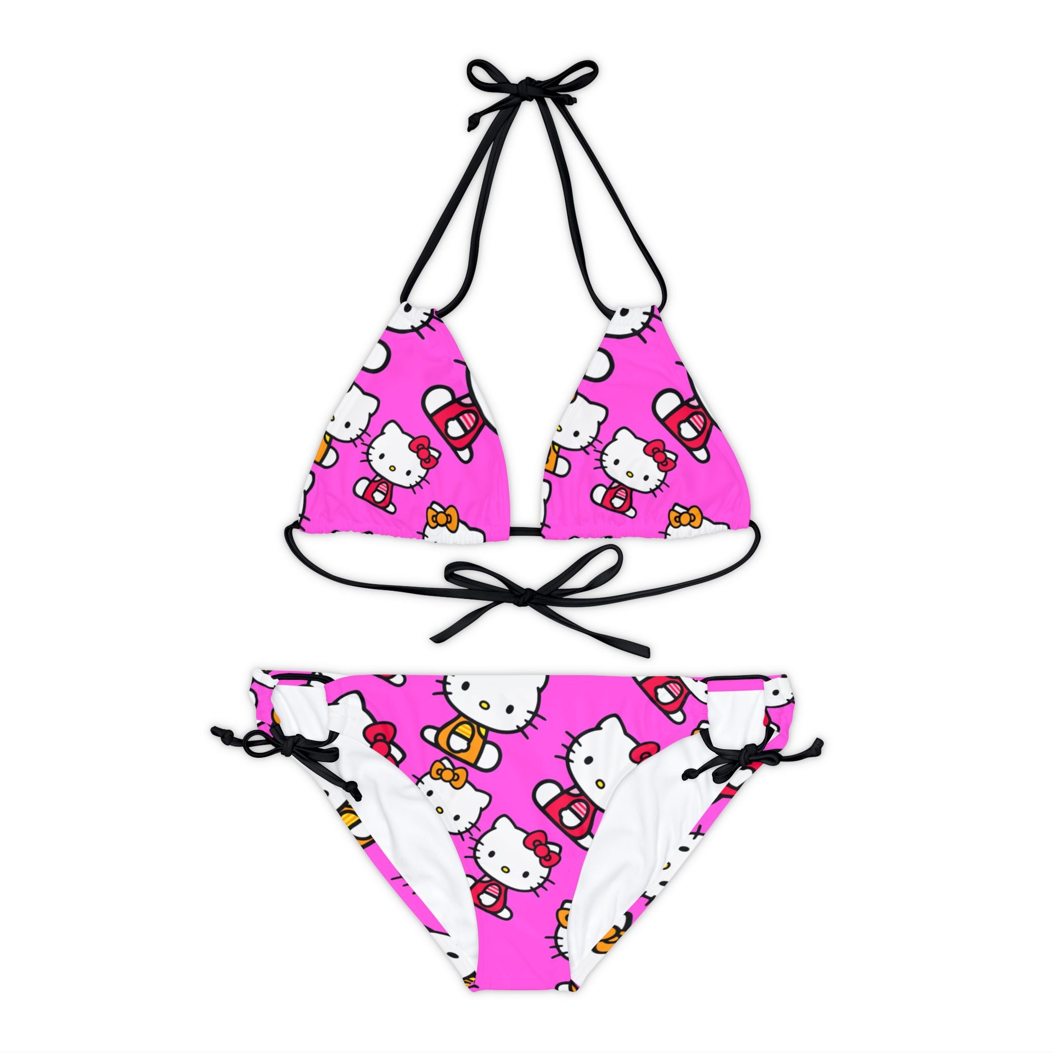 Strappy bikini set kitty two colors pink