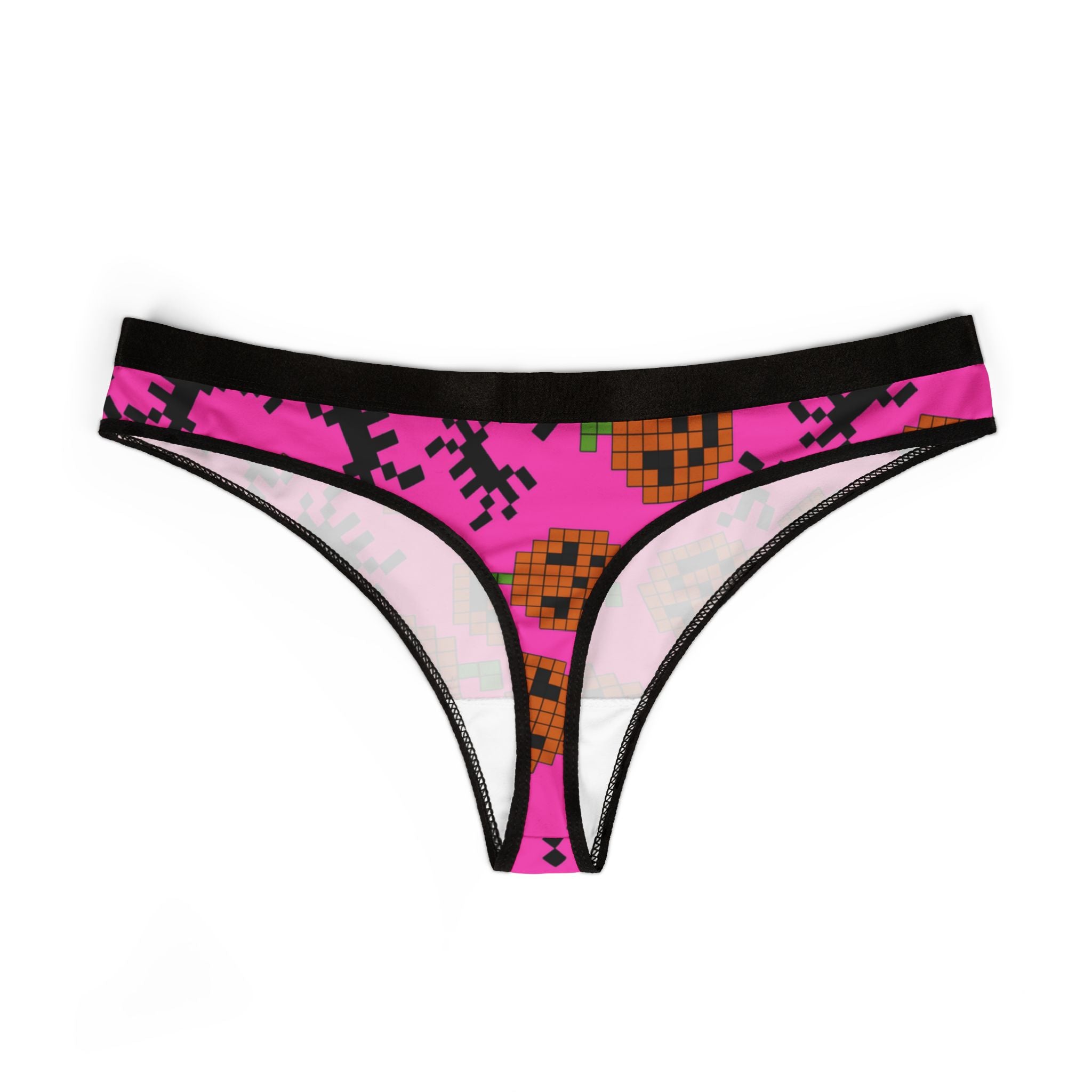 Women's thongs pumpkin spider pixel halloween pink