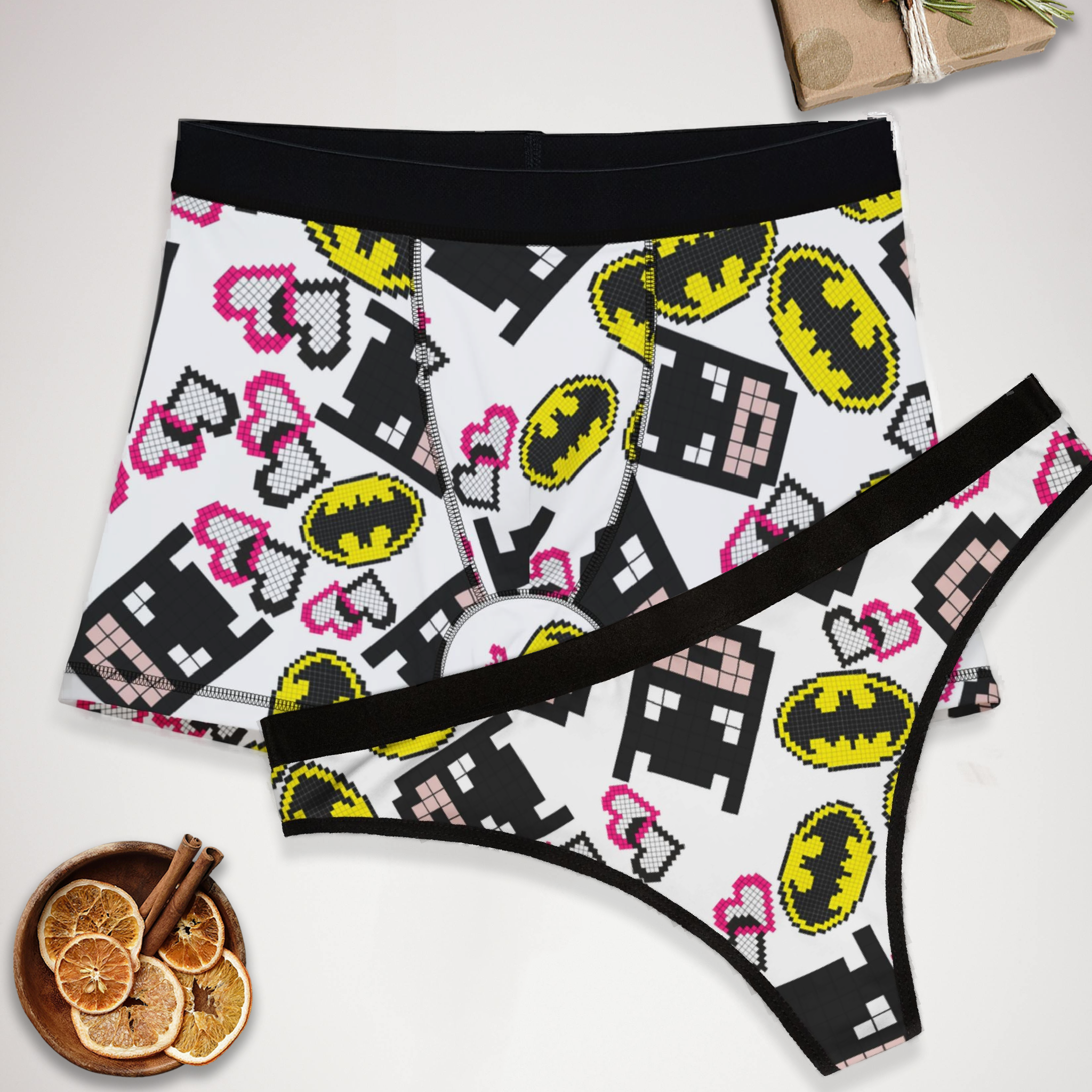 Couples matching  batman pixel underwear set boxer and thong