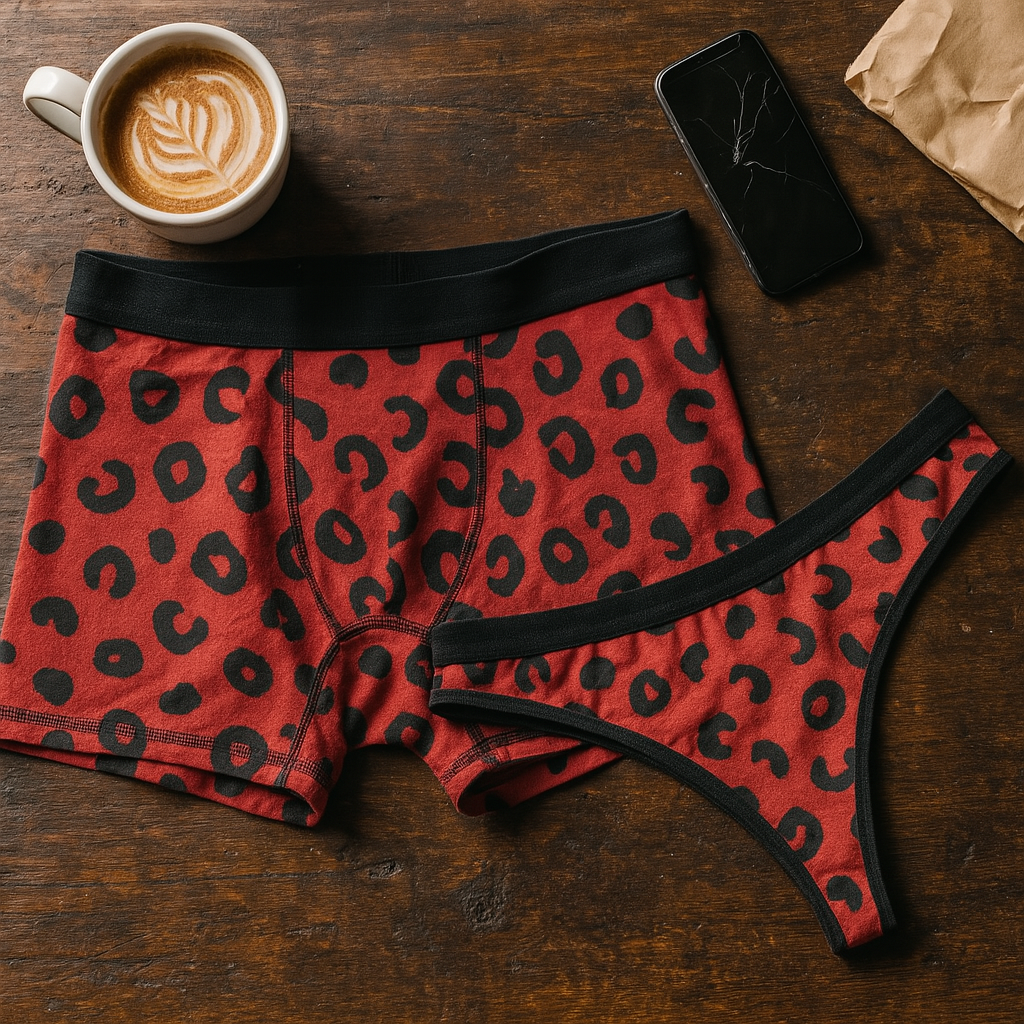 Matching underwear Red Leopard for couples boxer & thong set