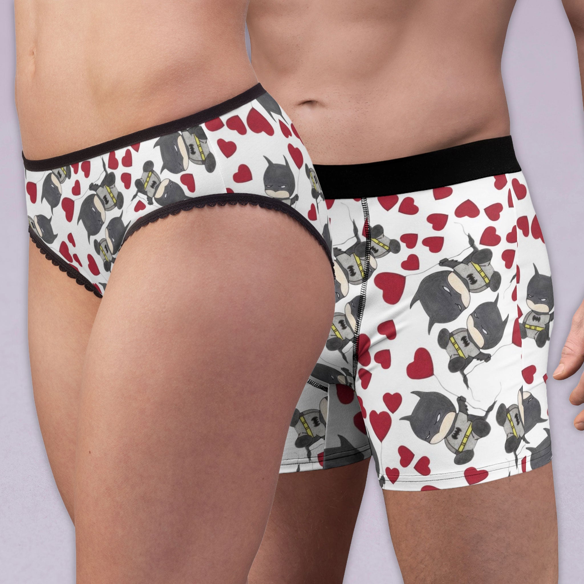 Couples matching batman valentine heart balloon underwear set boxer & briefs