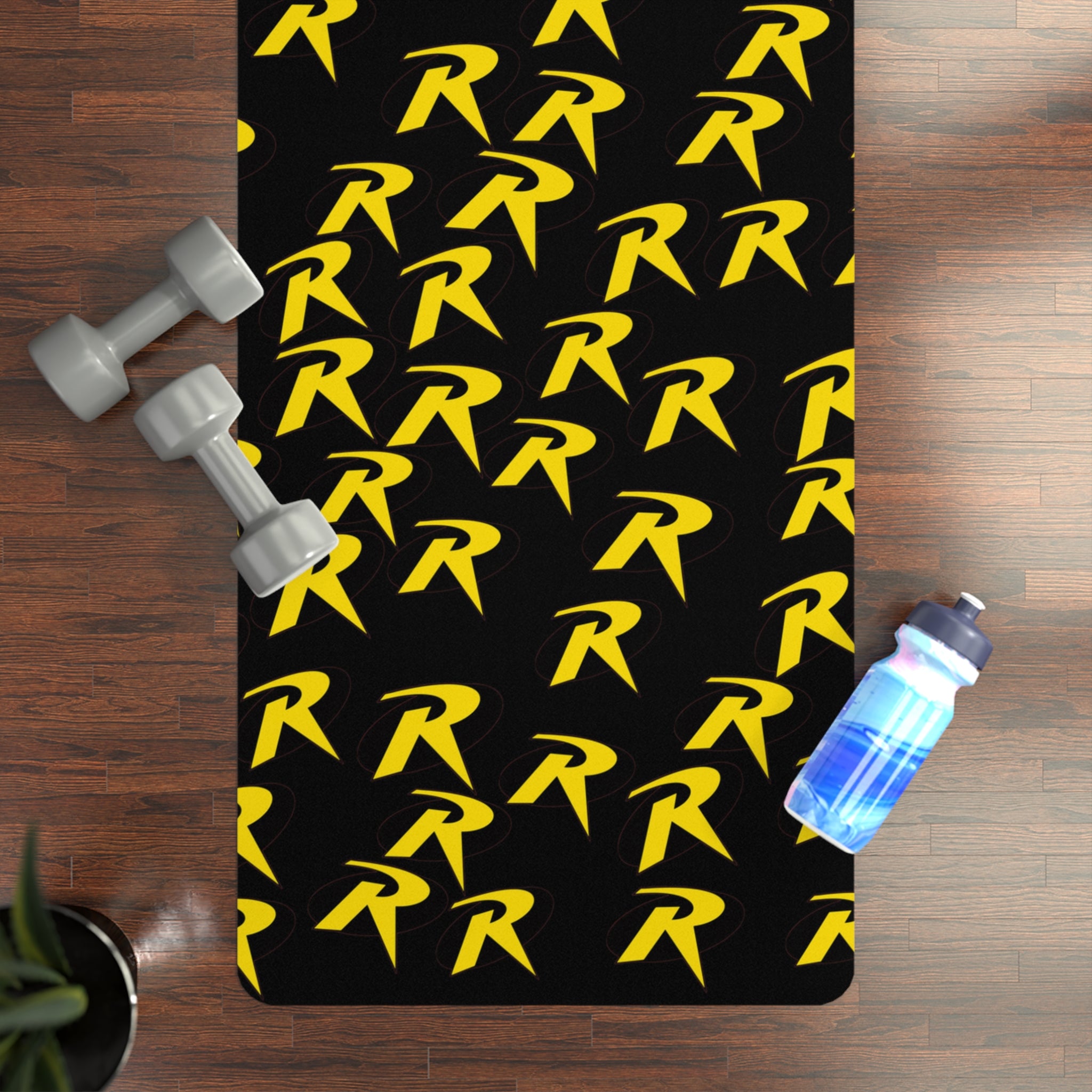 Rubber yoga mat robin symbol black